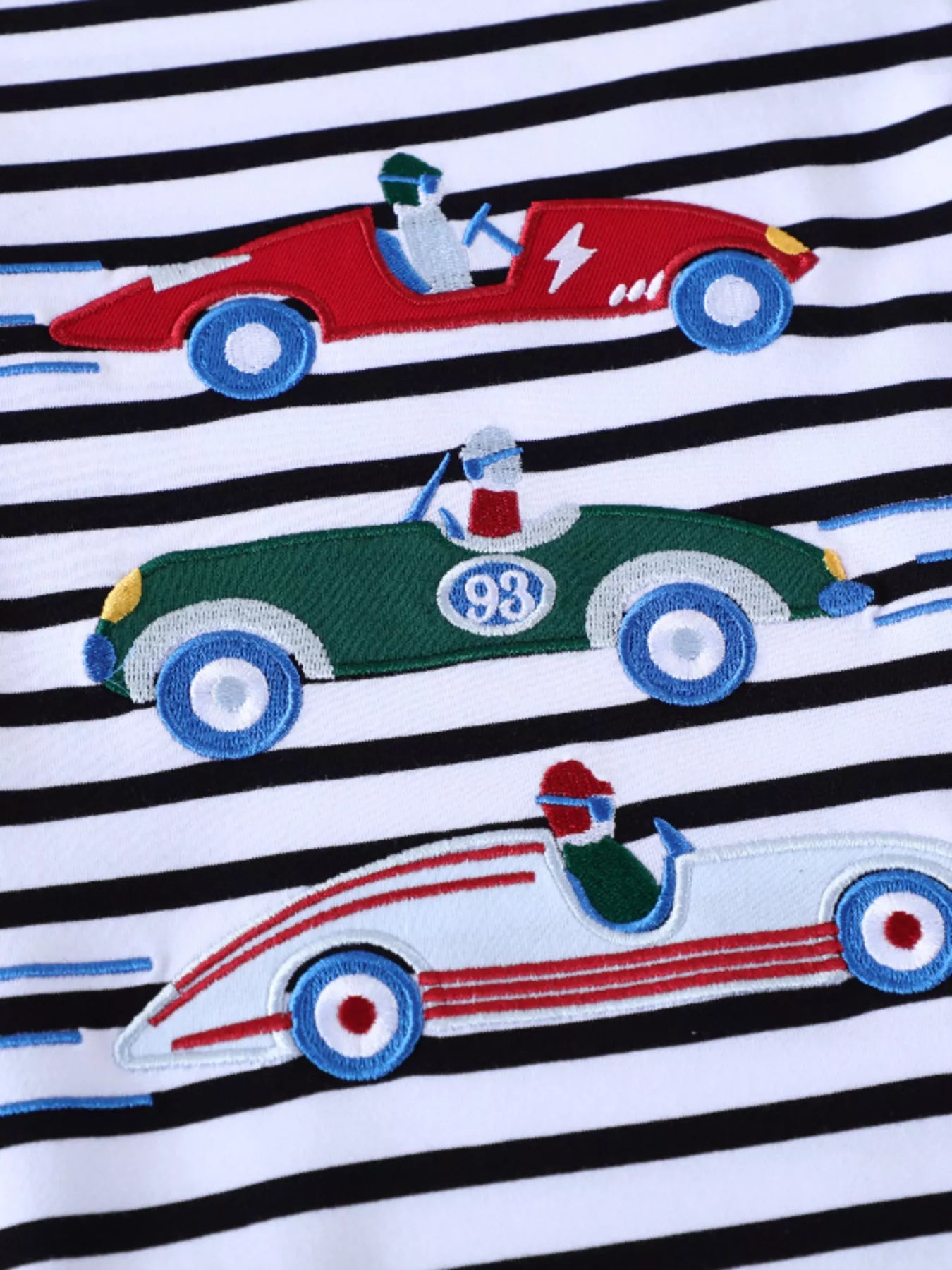 Children's Racing Car Embroidered Striped Long Sleeve T-Shirt - PBNJ FASHIONS