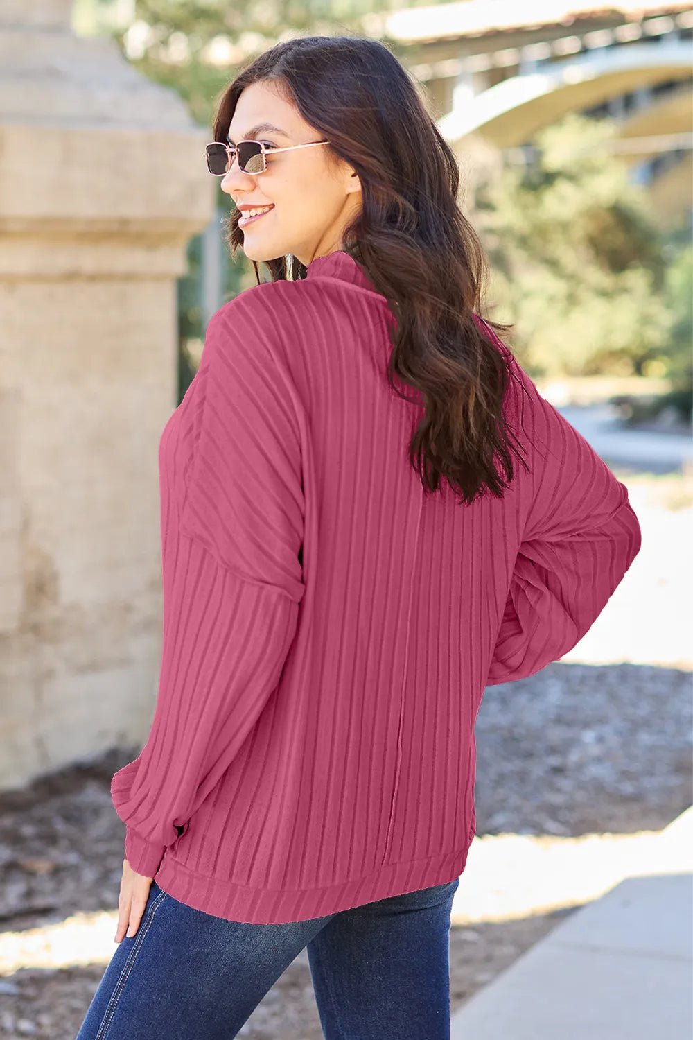 Basic Bae Full Size Ribbed Exposed Seam Mock Neck Knit Top - PBNJ FASHIONS