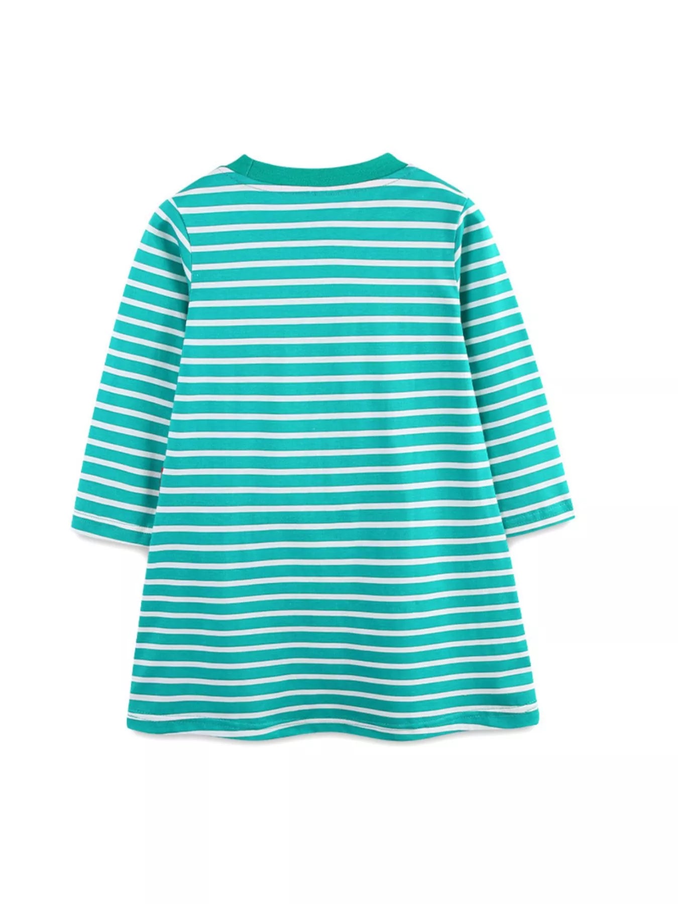 Children's Striped Bird Applique Long Sleeve Dress - PBNJ FASHIONS