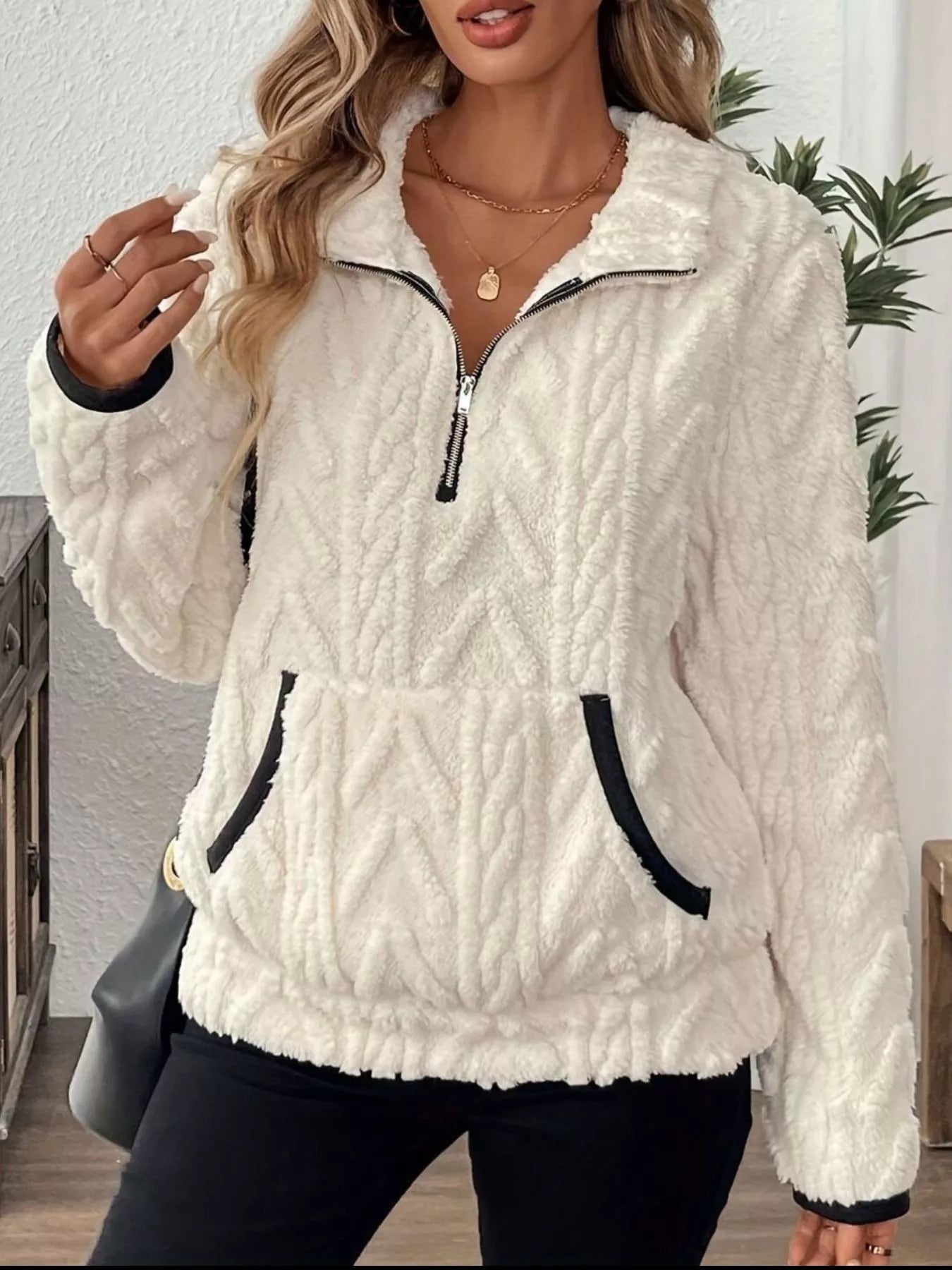Full Size Half Zip Kangaroo Pocket Sweatshirt Plus Size - PBNJ FASHIONS