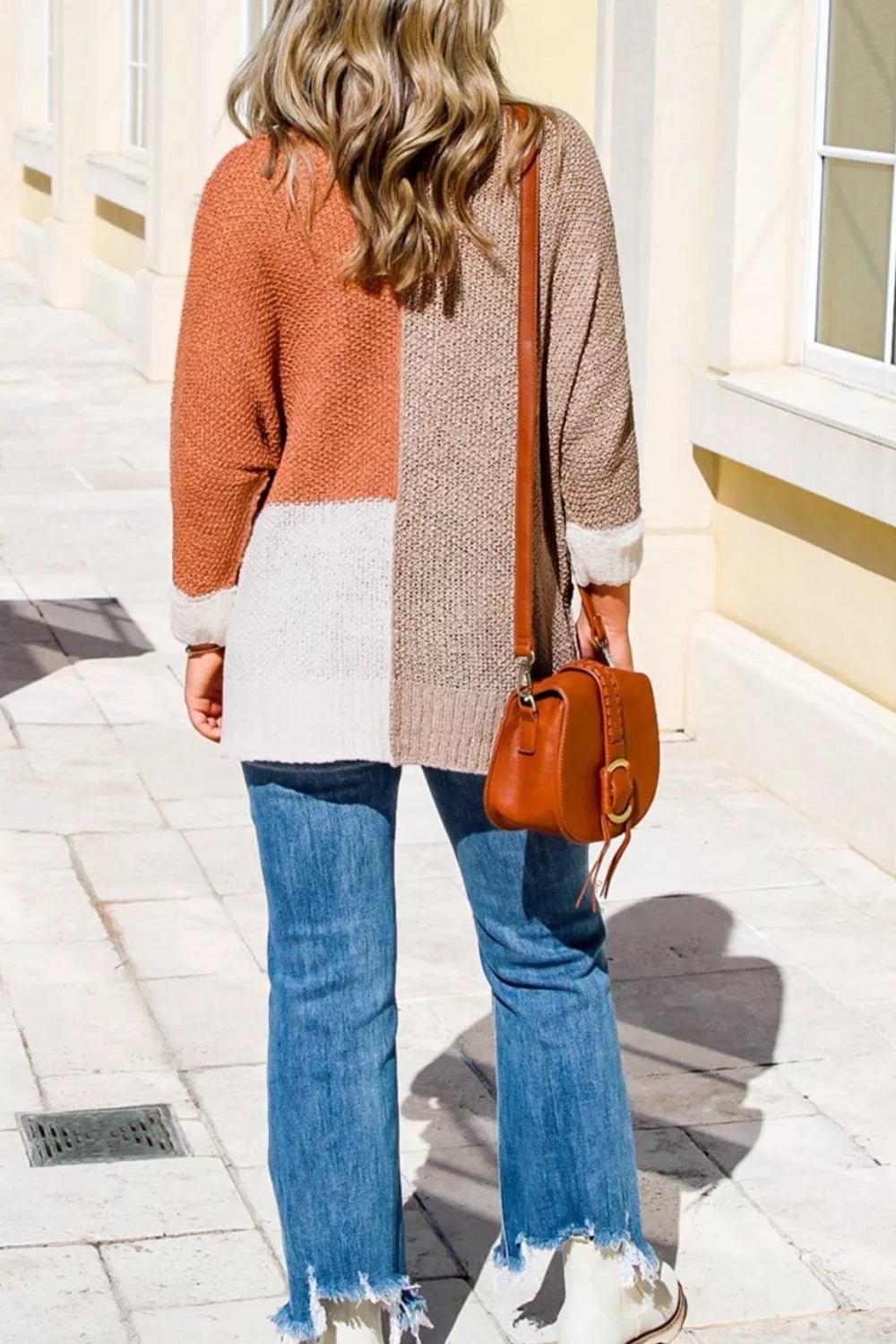 Color Block Knit V Neck Loose Sweater - PBNJ FASHIONS