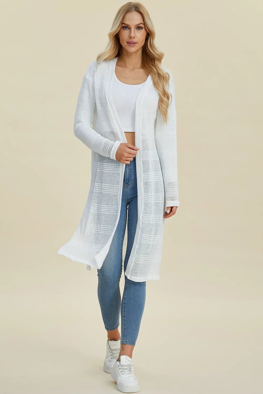 Double Take Full Size Open Front Longline Cardigan - PBNJ FASHIONS