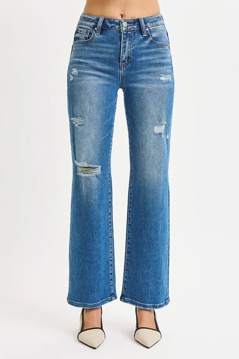 RISEN Full Size High Rise Ankle Straight Front Body Distressed Jeans Plus Size - PBNJ FASHIONS