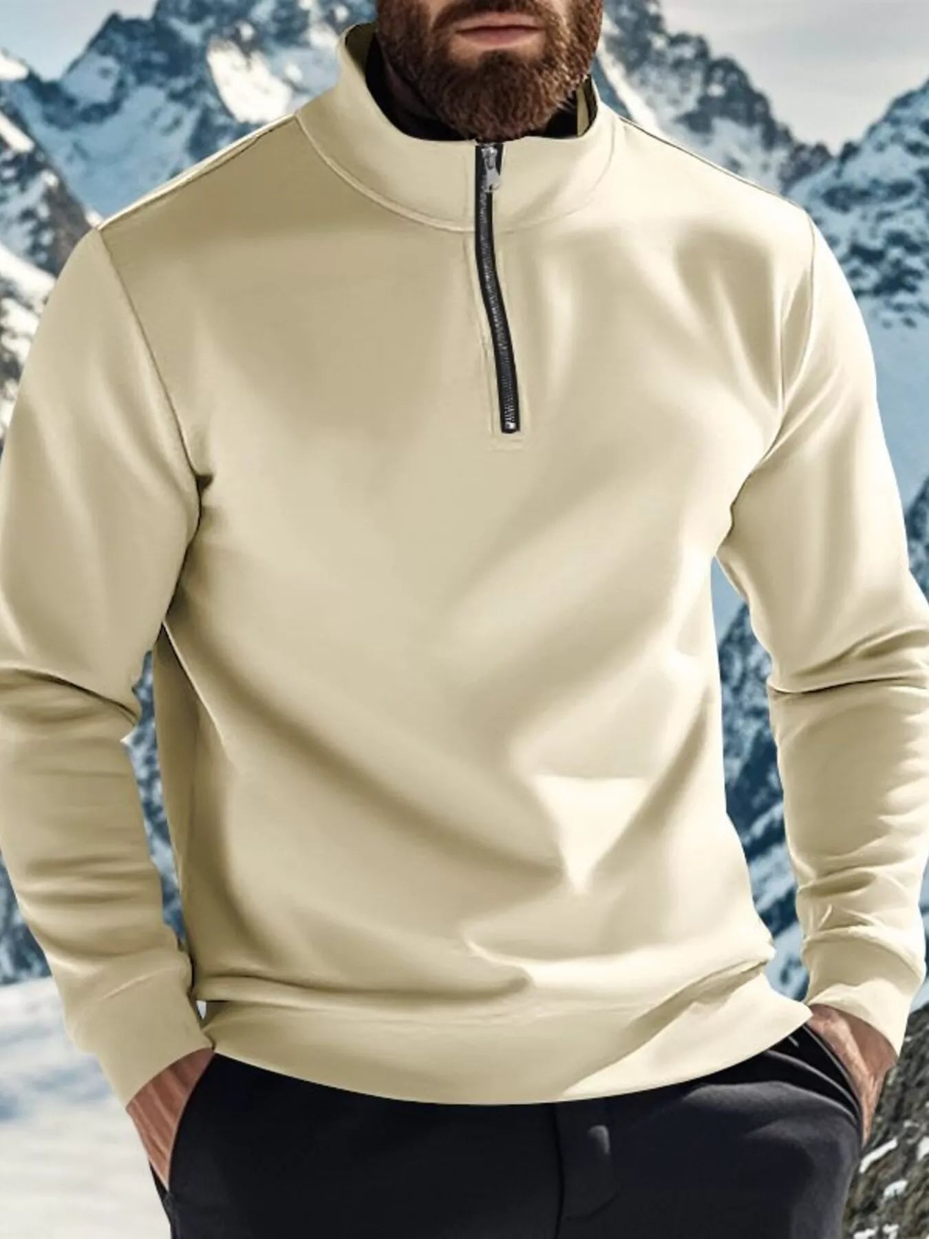 Men's Full Size Solid Color Quarter Zip Sweatshirt Plus Size - PBNJ FASHIONS