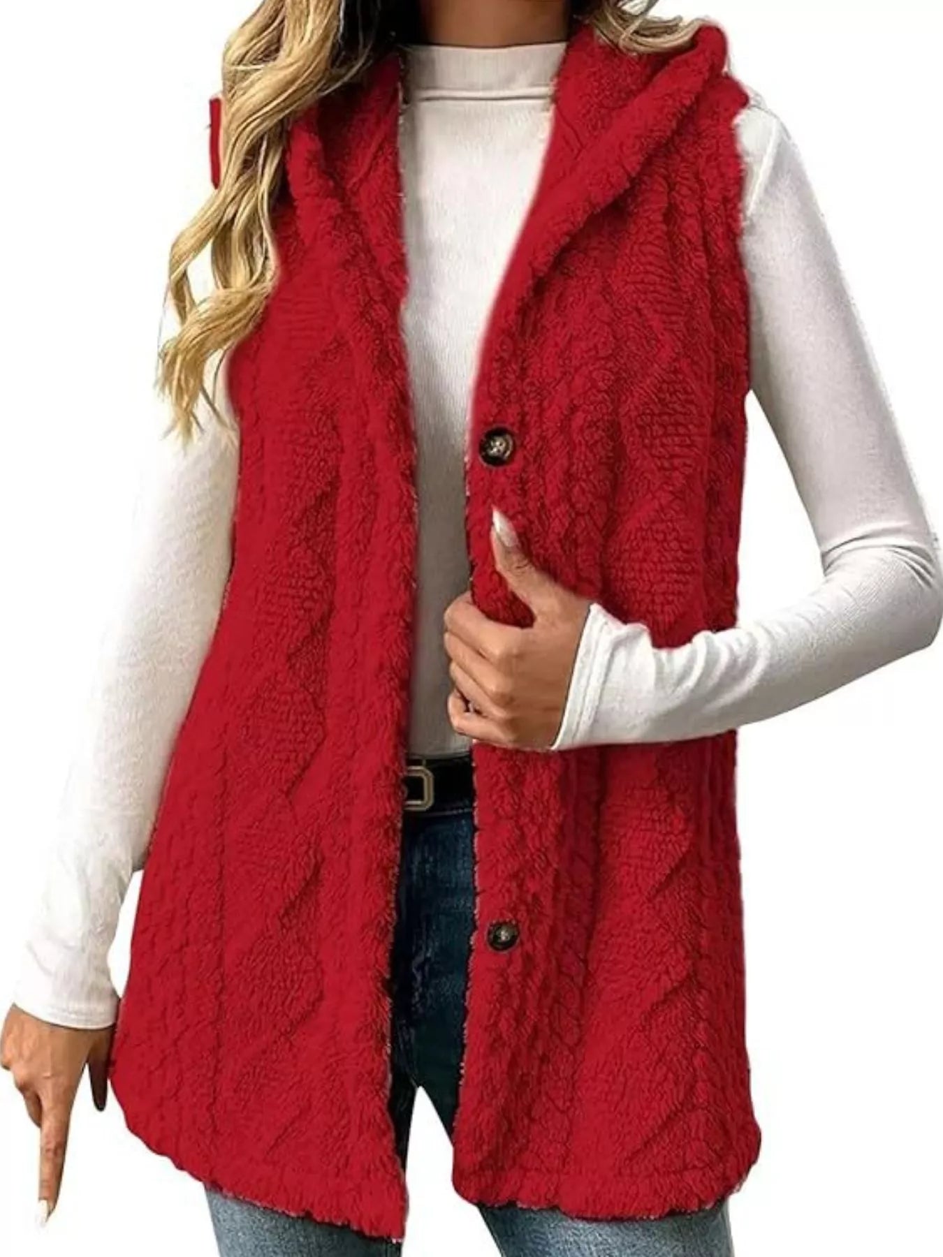 Hooded Button - Up Sherpa Vest Coat - PBNJ FASHIONS