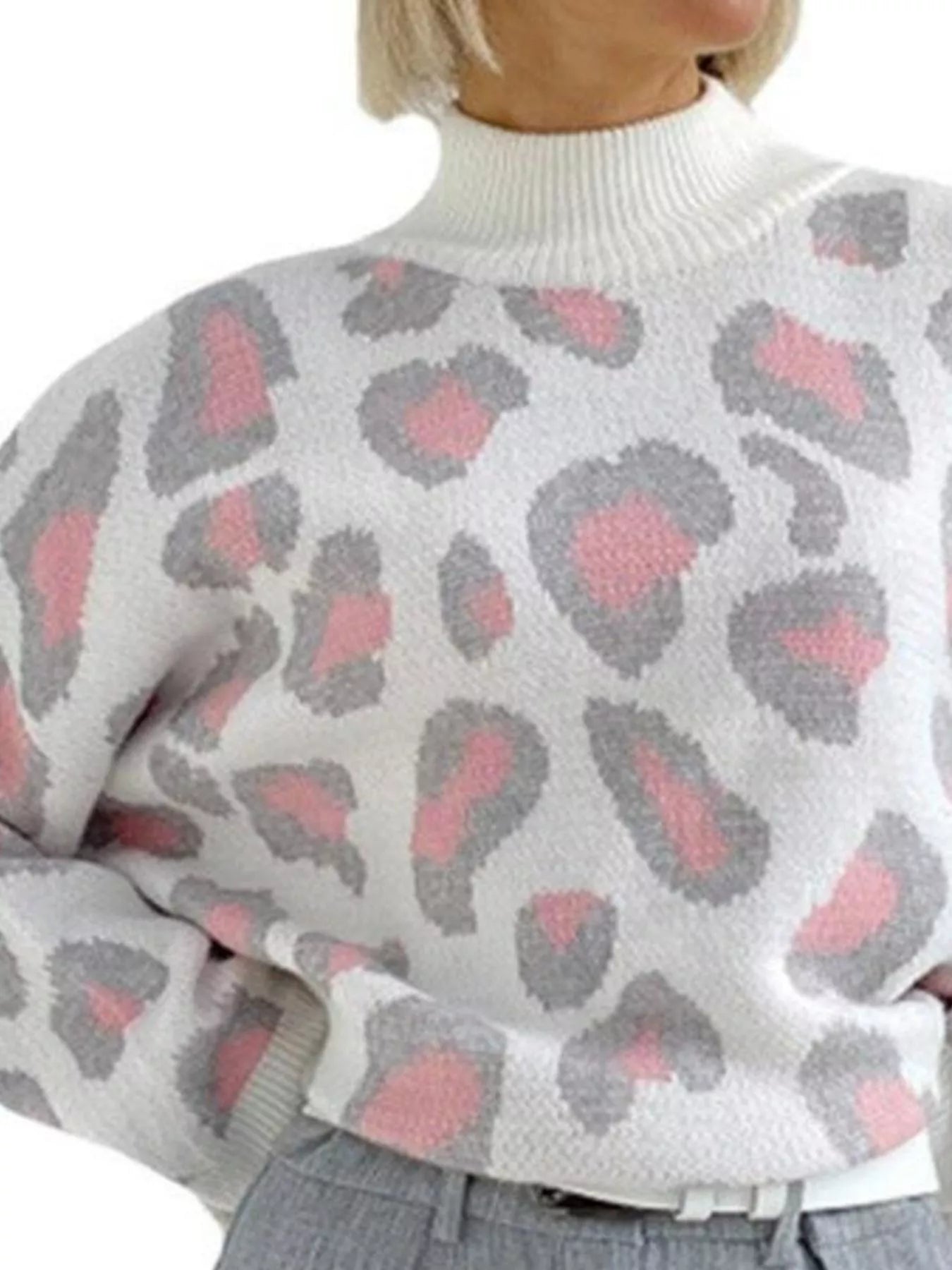 Leopard High Neck Sweater - PBNJ FASHIONS