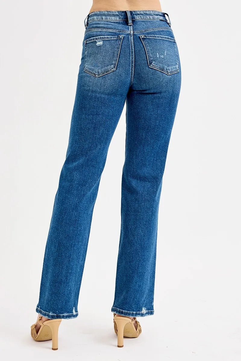 RISEN Full Size Tummy Control High Rise Straight Distressed Jeans Plus Size - PBNJ FASHIONS