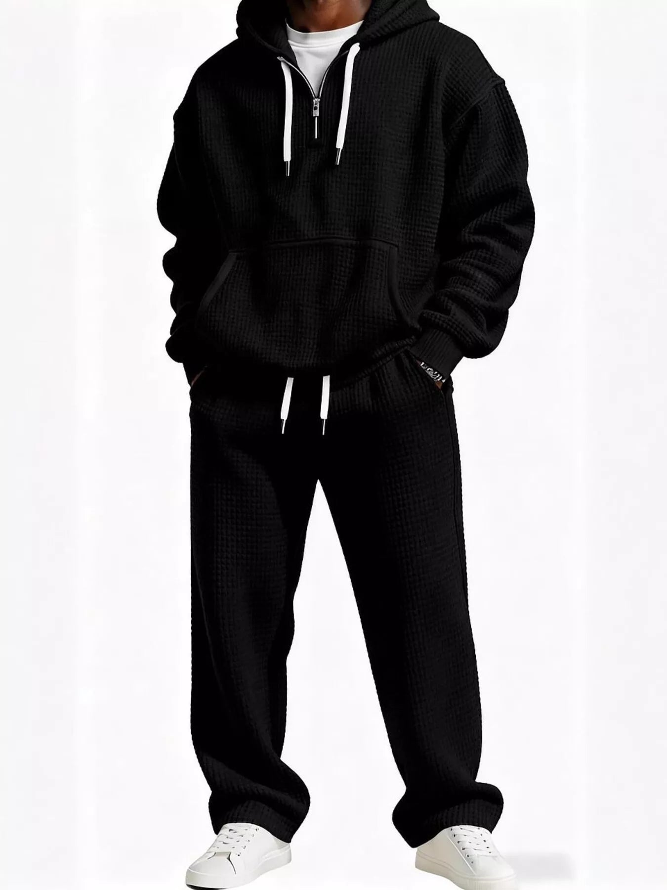 Men's Full Size Casual Waffle Knit Hoodie and Pants Set Plus Size - PBNJ FASHIONS