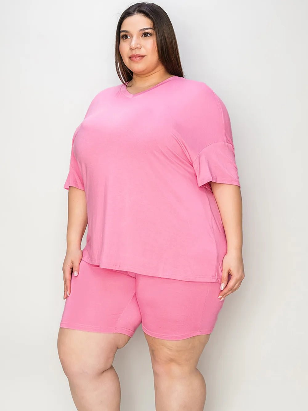 Basic Bae Full Size V - Neck Drop Shoulder T-Shirt and Shorts Set - PBNJ FASHIONS