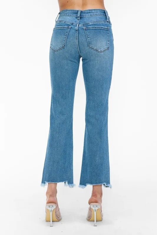 bytos Raw Hem Distressed Mid Rise Crop Jeans - PBNJ FASHIONS