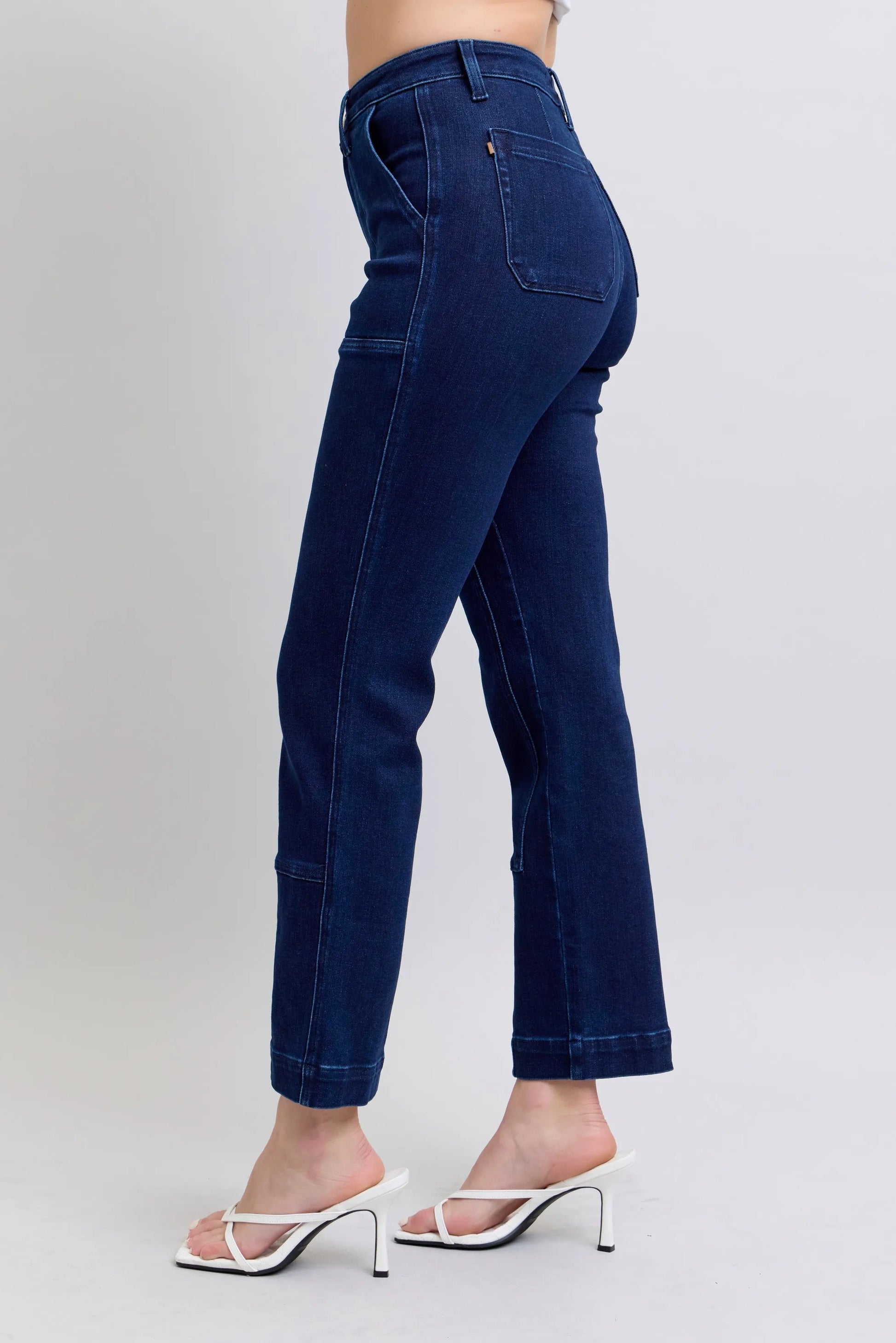 Judy Blue Full Size Hw Work Wear Knee Patch Straight Jeans Plus Size - PBNJ FASHIONS