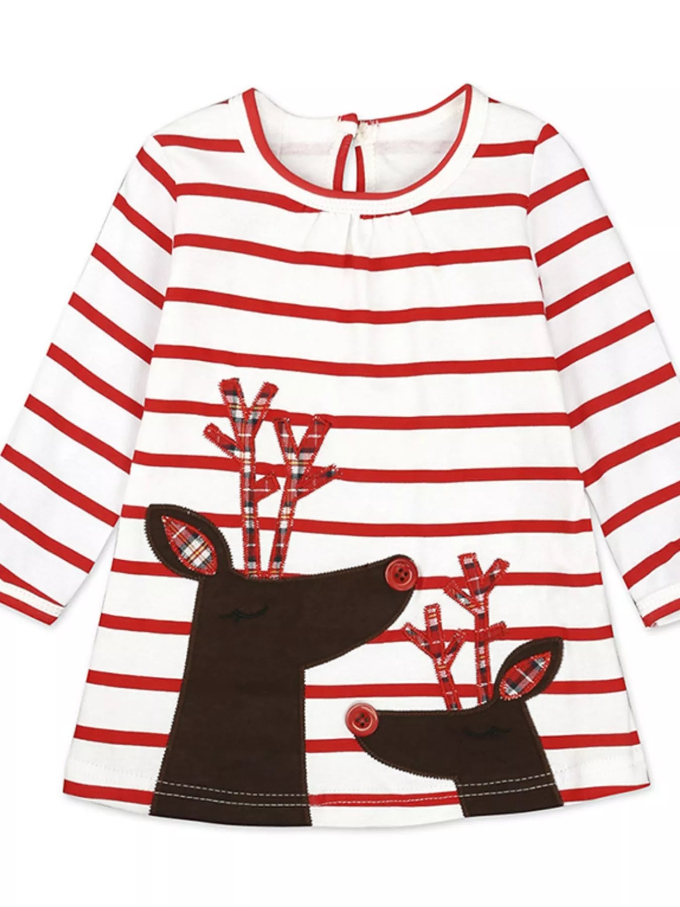 Children's Christmas Reindeer Striped Dress - PBNJ FASHIONS