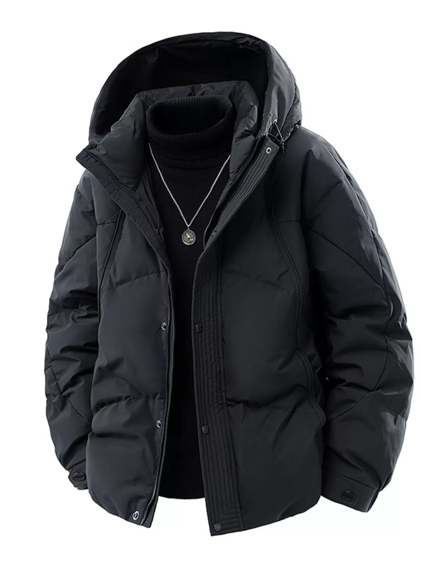Men's Plus Size Snap Down Hooded Puffer Jacket - PBNJ FASHIONS