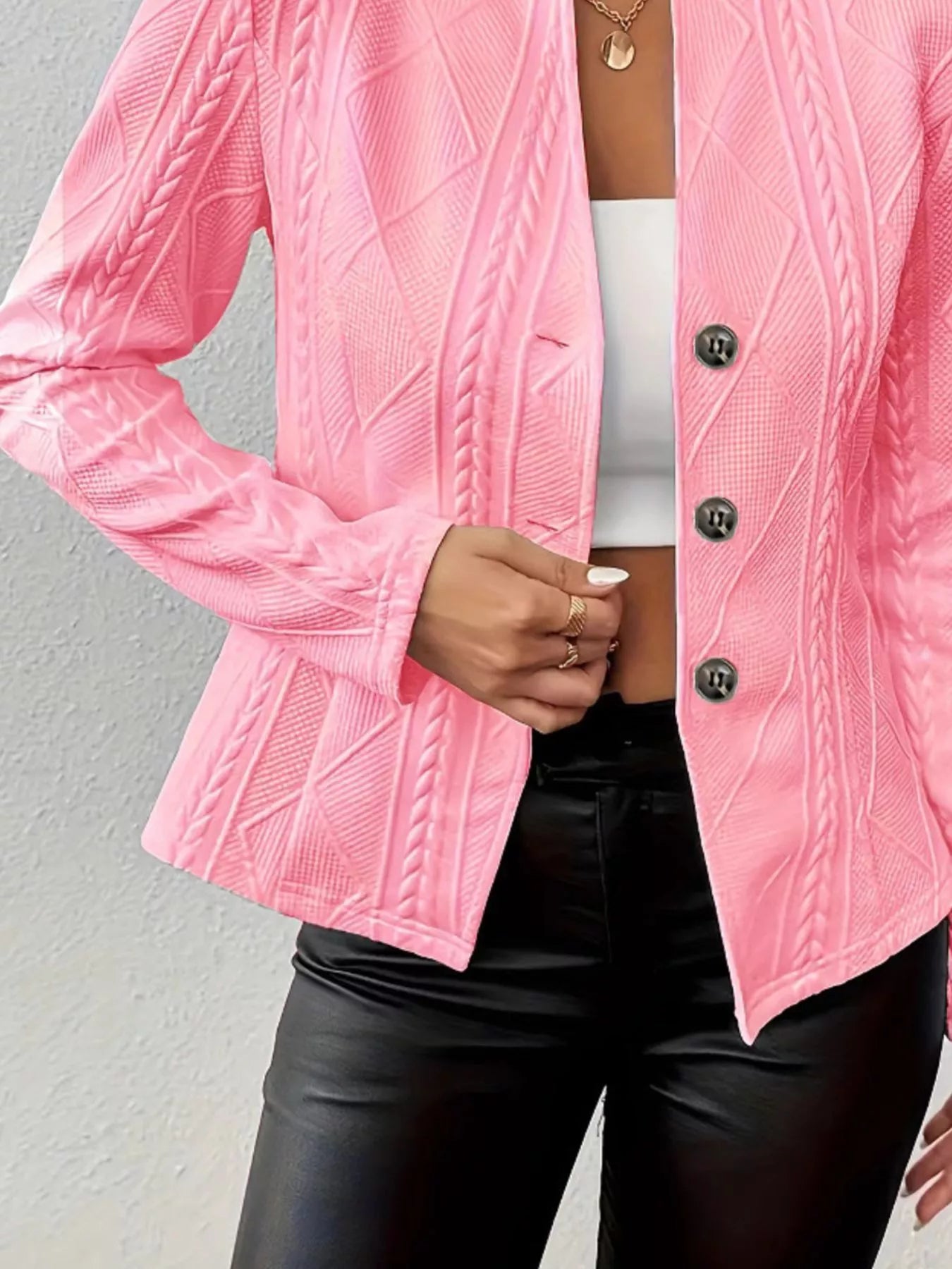 Textured Knit Button - Front Blazer - PBNJ FASHIONS
