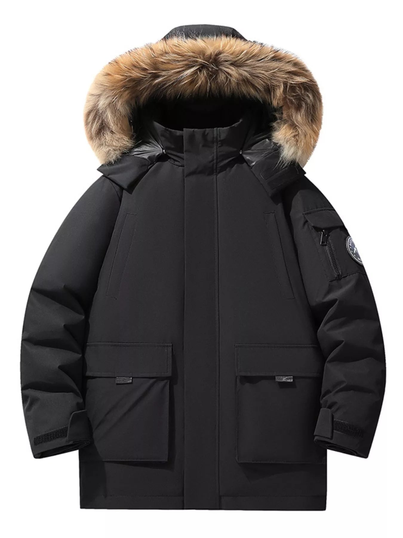 Men's Full Size Fur Hooded Zip Up Parka Coat Plus Size - PBNJ FASHIONS