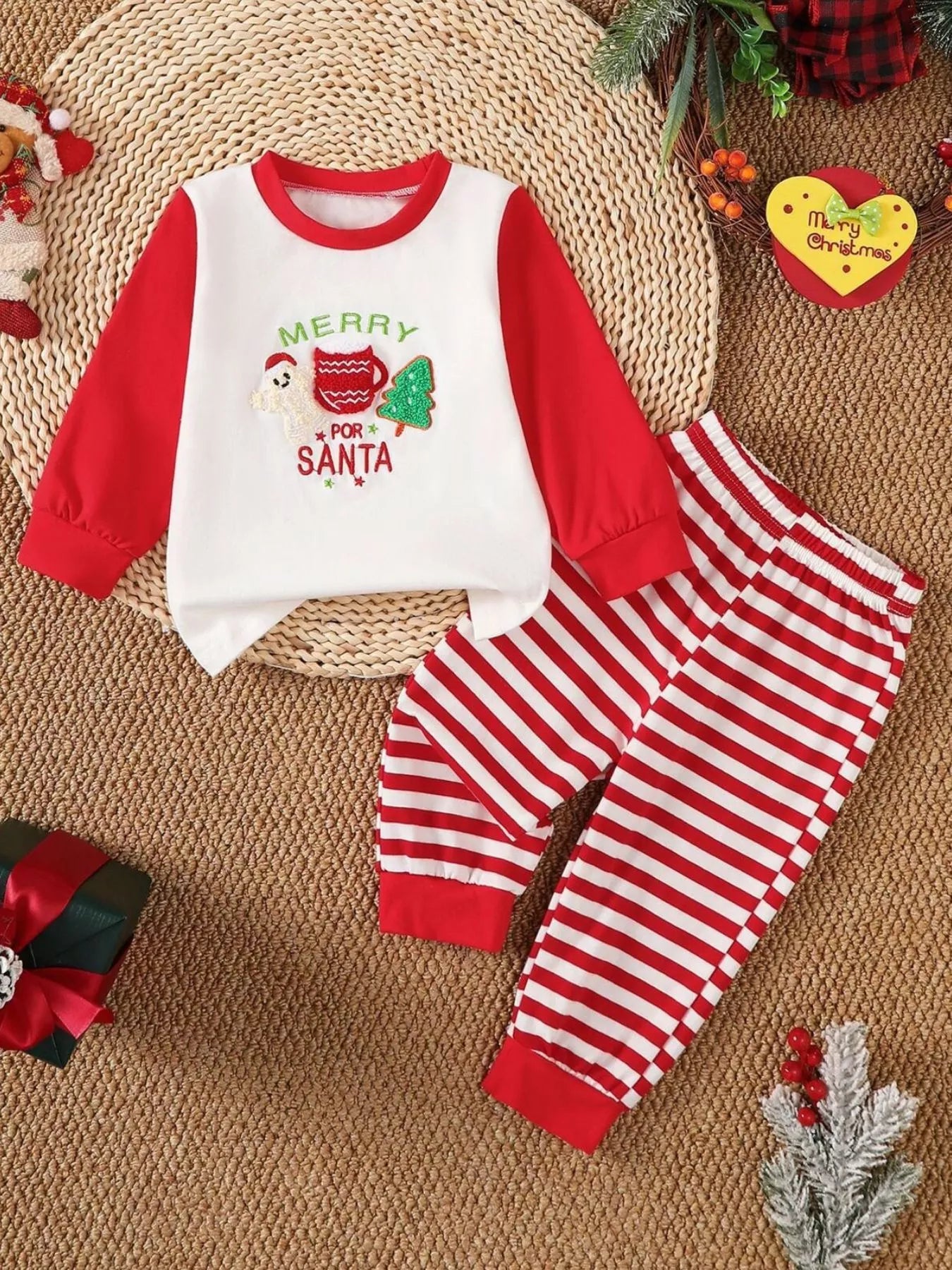 Children's Christmas Reindeer Striped Pajama Set - PBNJ FASHIONS