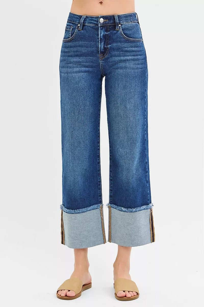 RISEN Full Size Mid Rise Crop Wide Wide Cuffed Jeans Plus Size - PBNJ FASHIONS