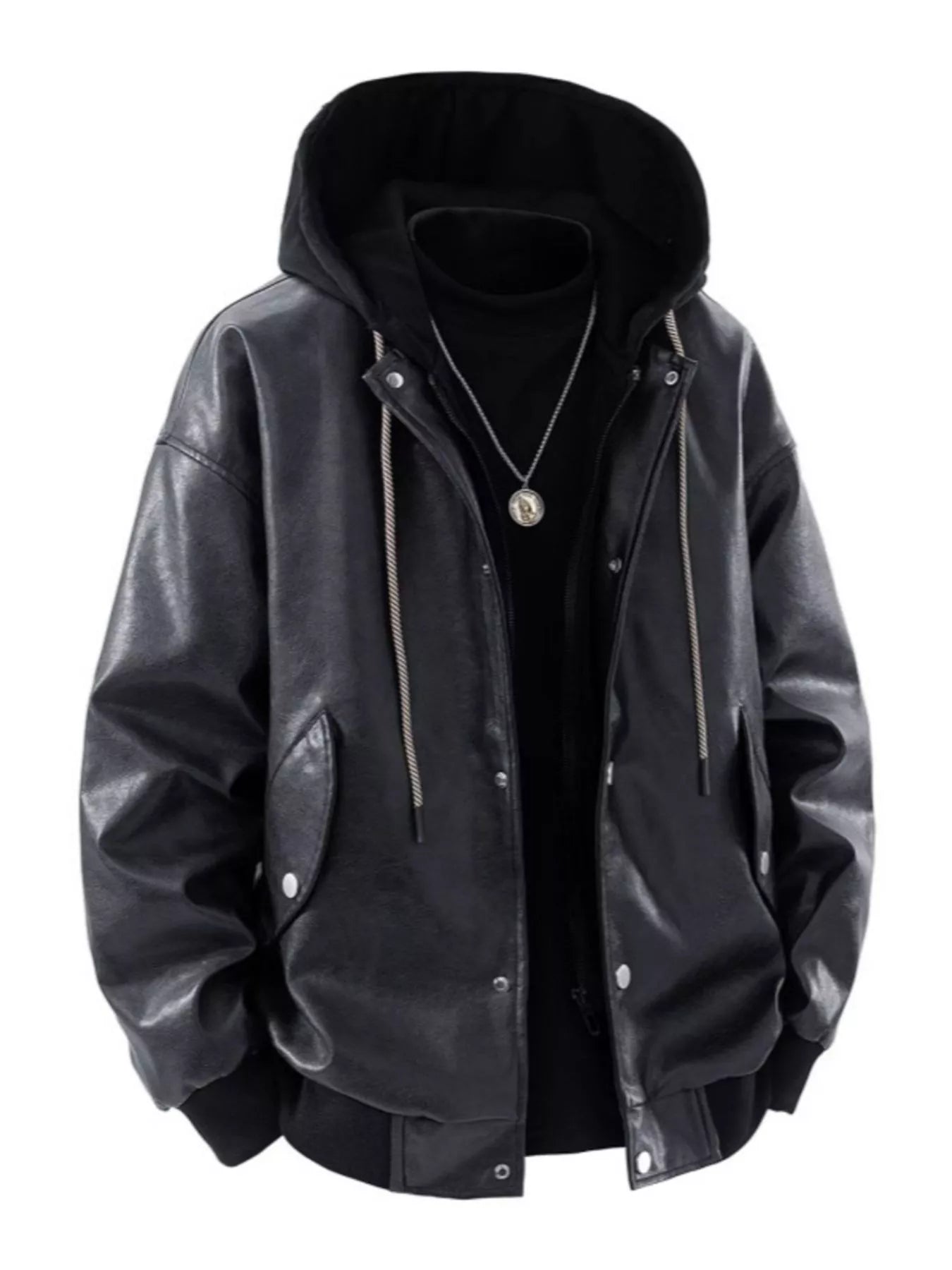 Men's Plus Size Hooded Faux Leather Moto Jacket - PBNJ FASHIONS