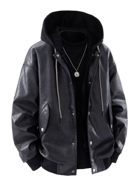 Men's Plus Size Hooded Faux Leather Moto Jacket - PBNJ FASHIONS
