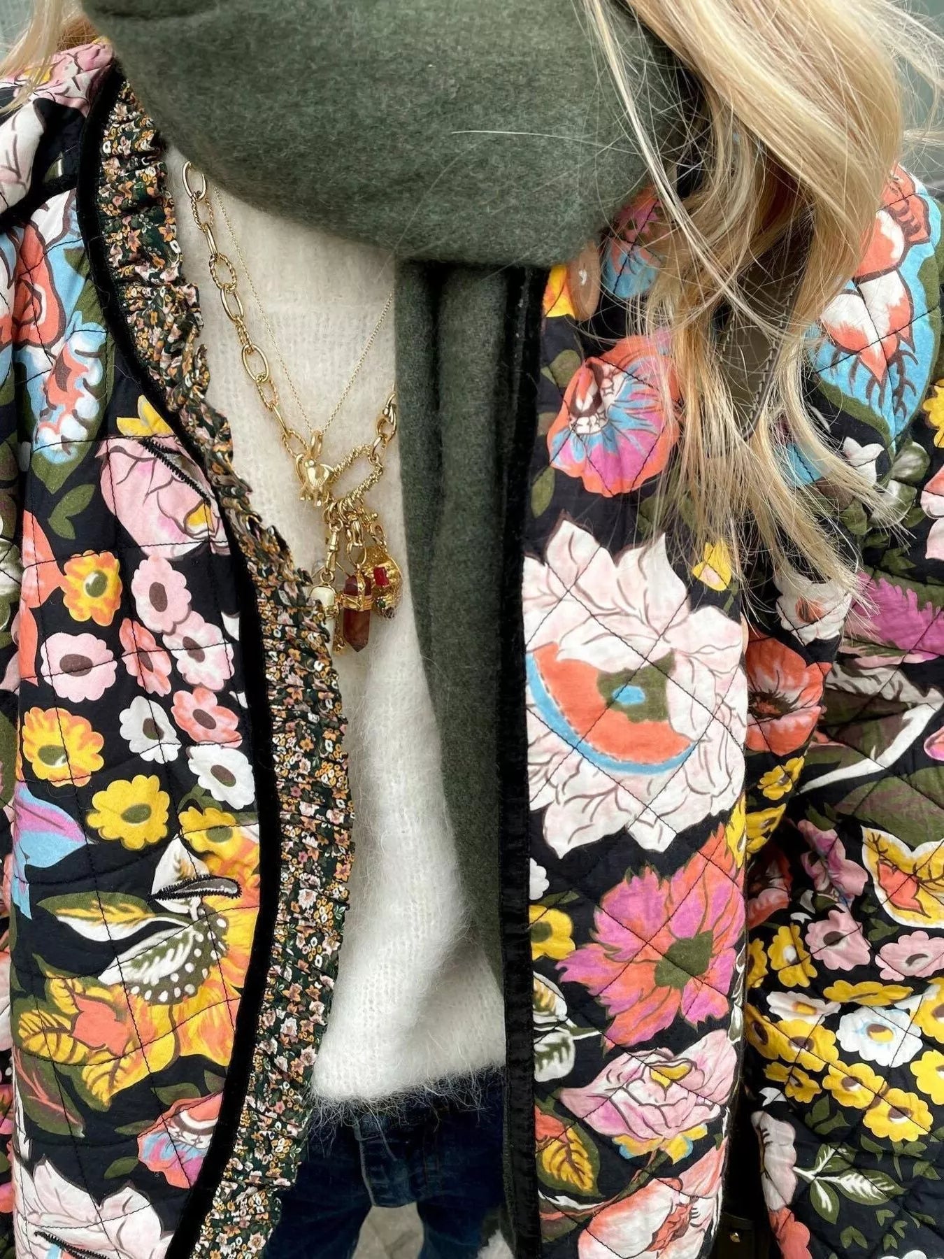 Full Size Floral Print Quilted Sherpa - Lined Jacket Plus Size - PBNJ FASHIONS