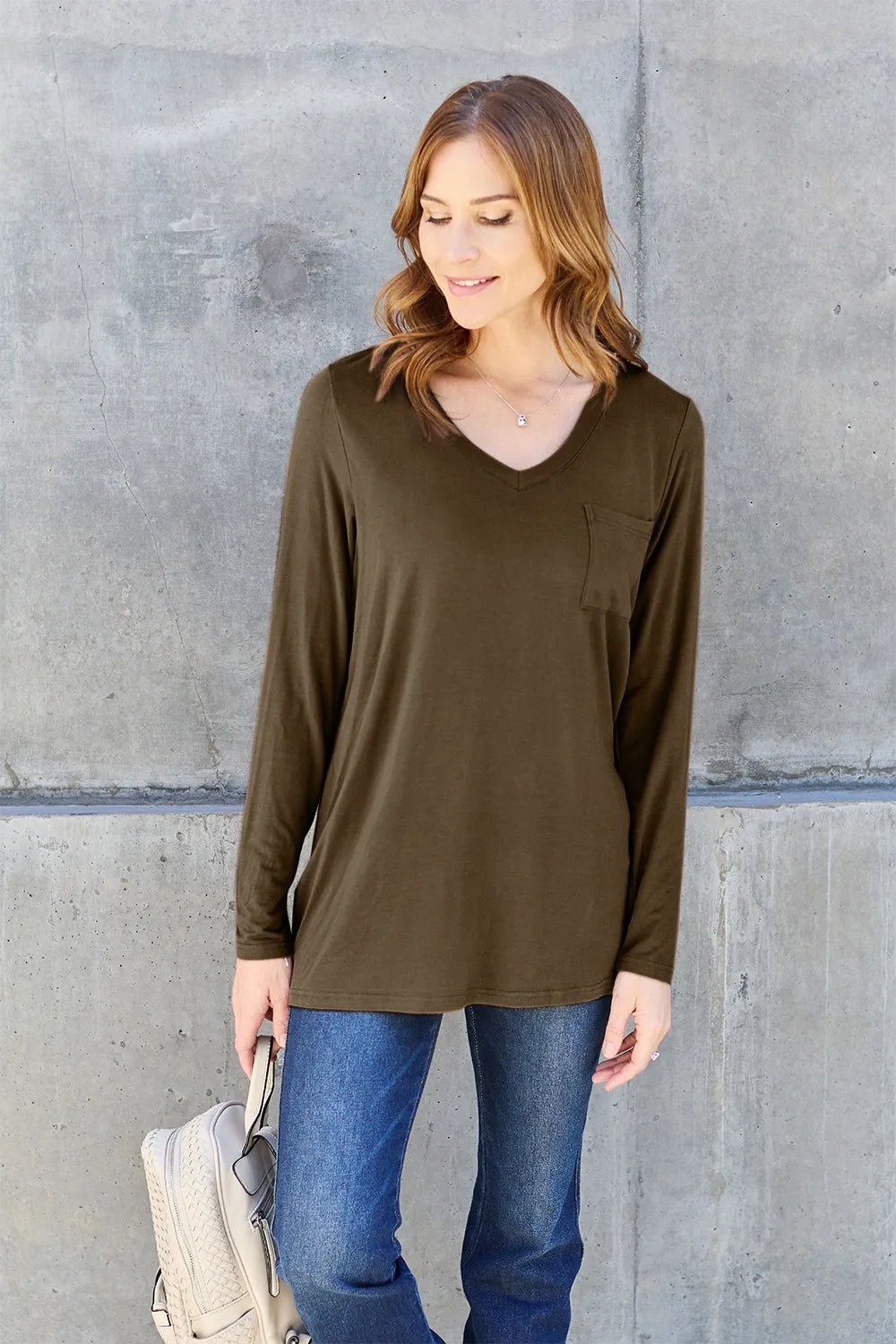 Basic Bae Full Size V - Neck Long Sleeve Top - PBNJ FASHIONS