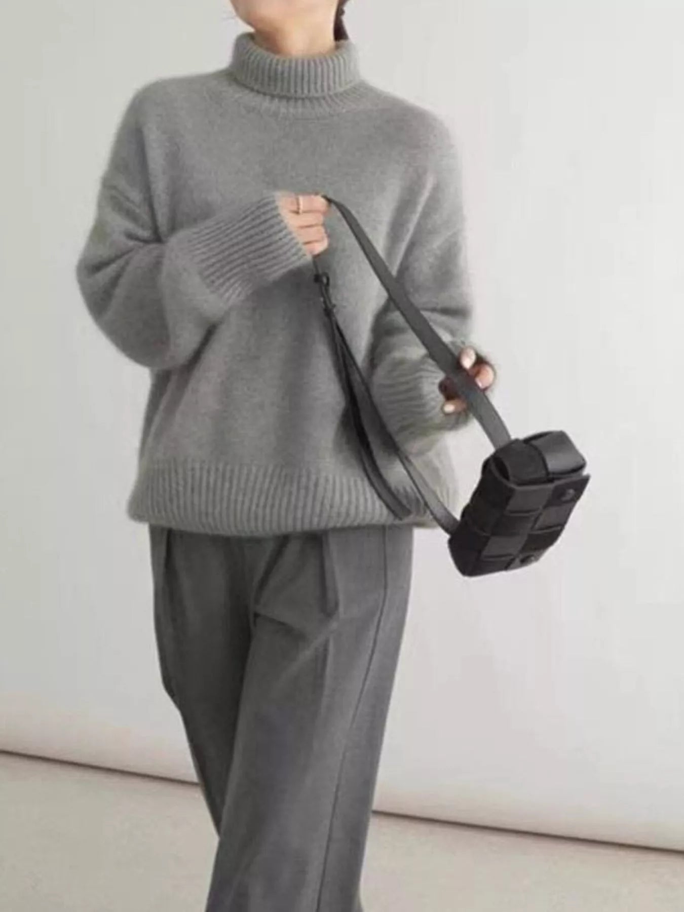 Turtleneck Dropped Shoulder Sweater - PBNJ FASHIONS
