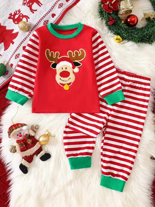 Children's Christmas Reindeer Striped Pajama Set - PBNJ FASHIONS