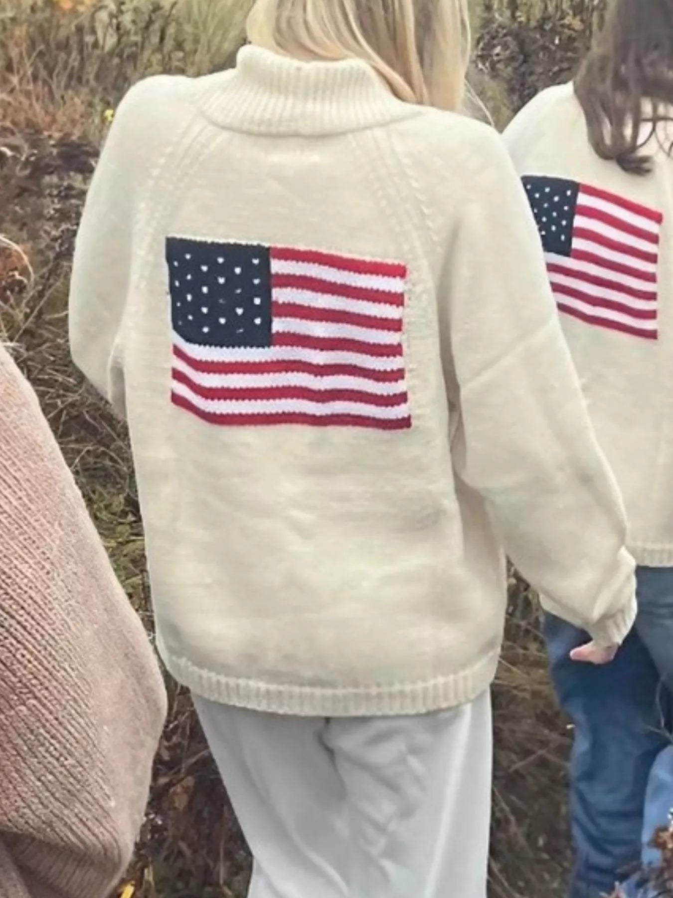 USA Flag Chunky Knit Button - Down Cardigan - PBNJ FASHIONS