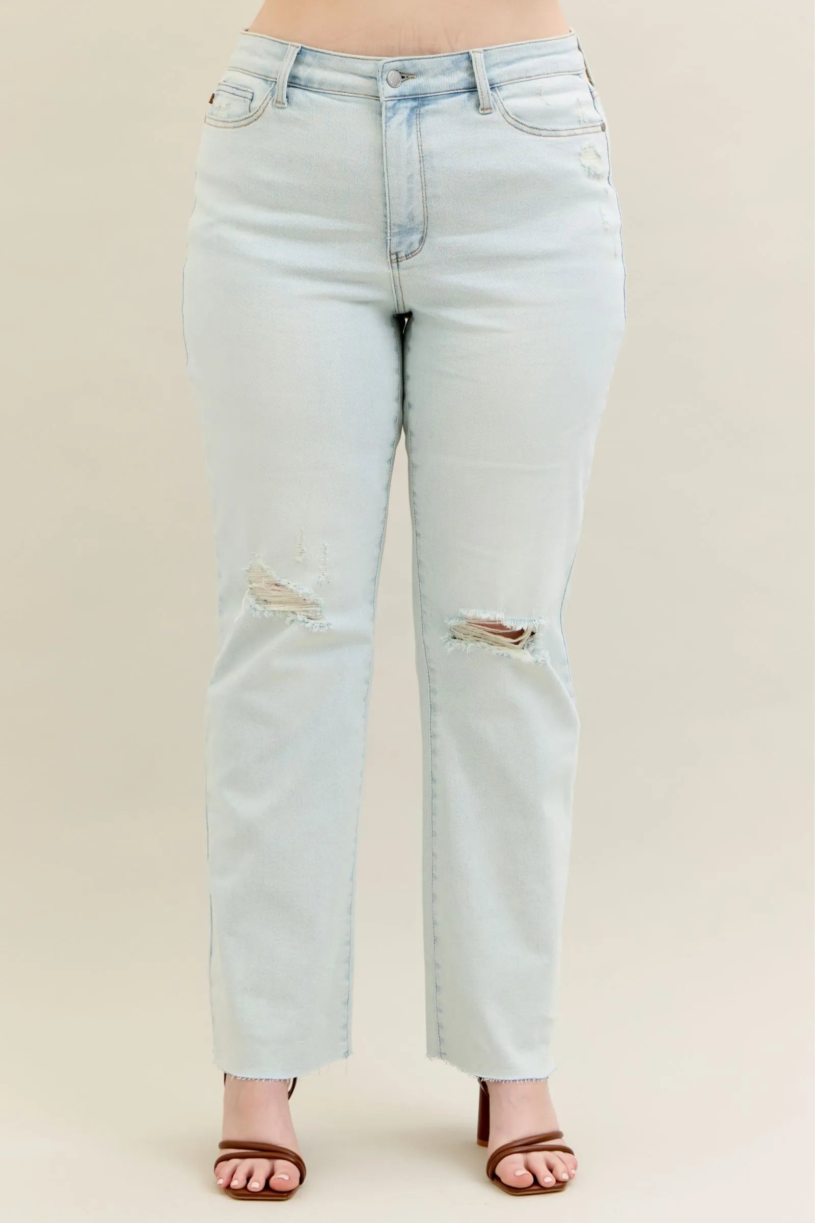 Judy Blue Full Size Destroy & Fray Hem Bootcut Jeans Plus Size - PBNJ FASHIONS