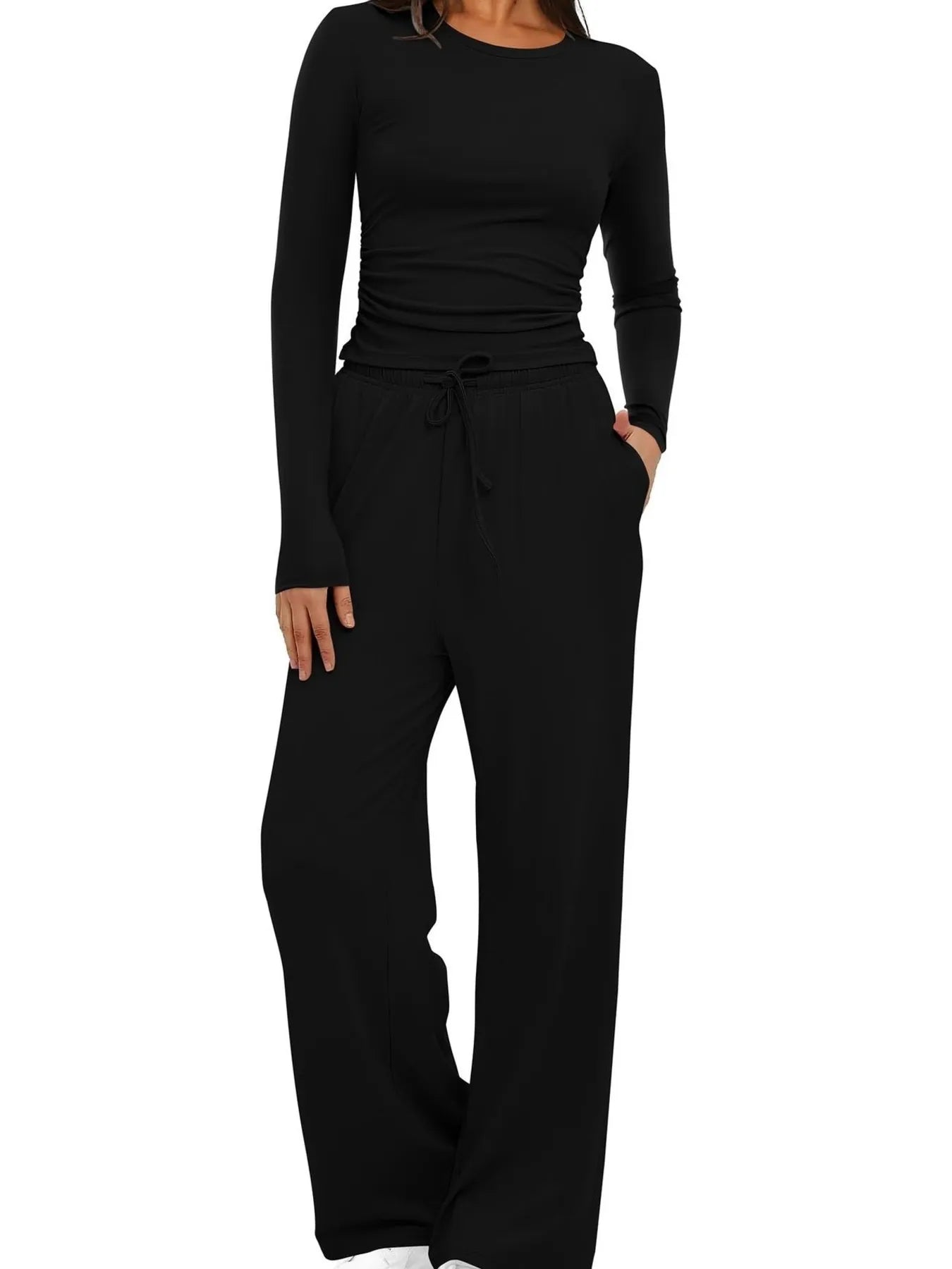 Round Neck Long Sleeve Top and Pants Set - PBNJ FASHIONS