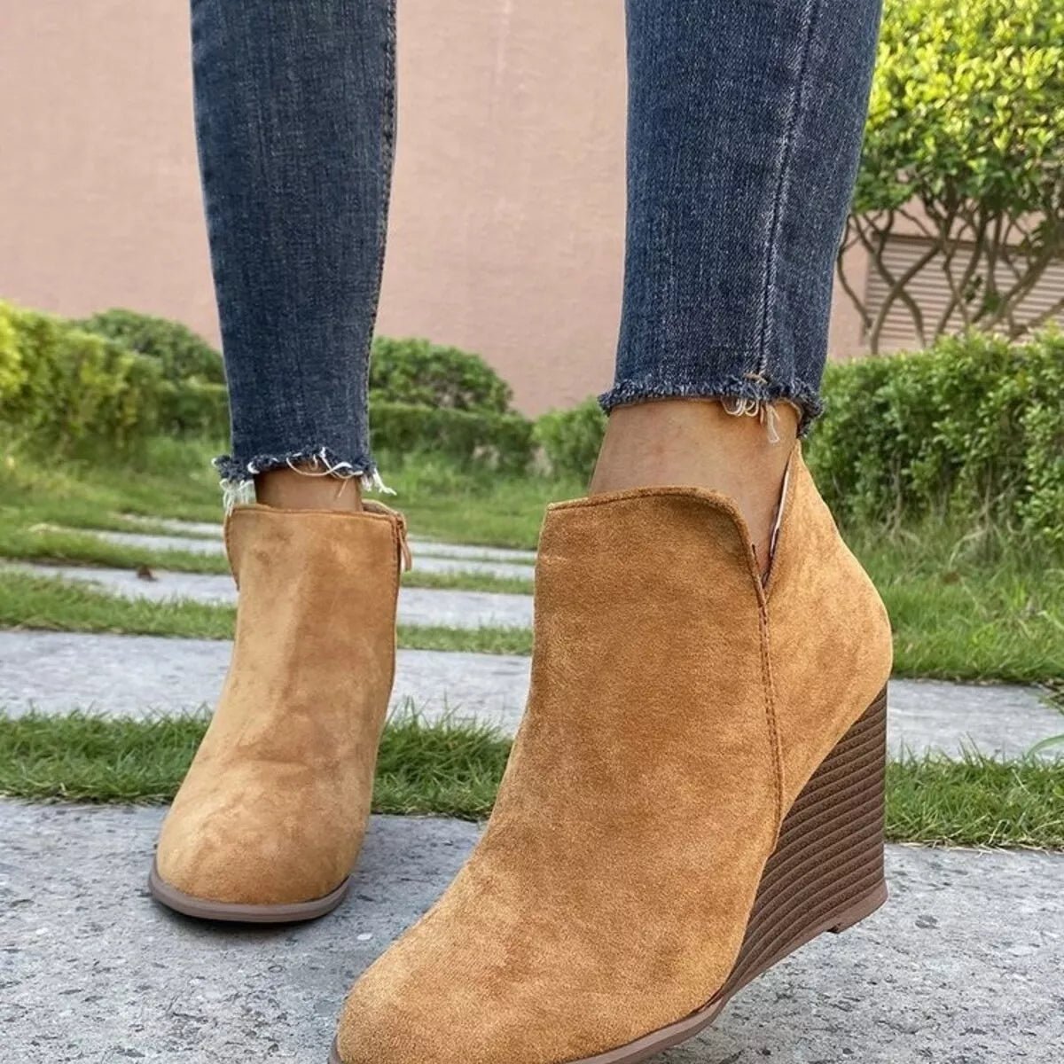 Side Zipper Wedge Boots - Heel Suede Shoes, Sizes US 5-11 - PBNJ FASHIONS