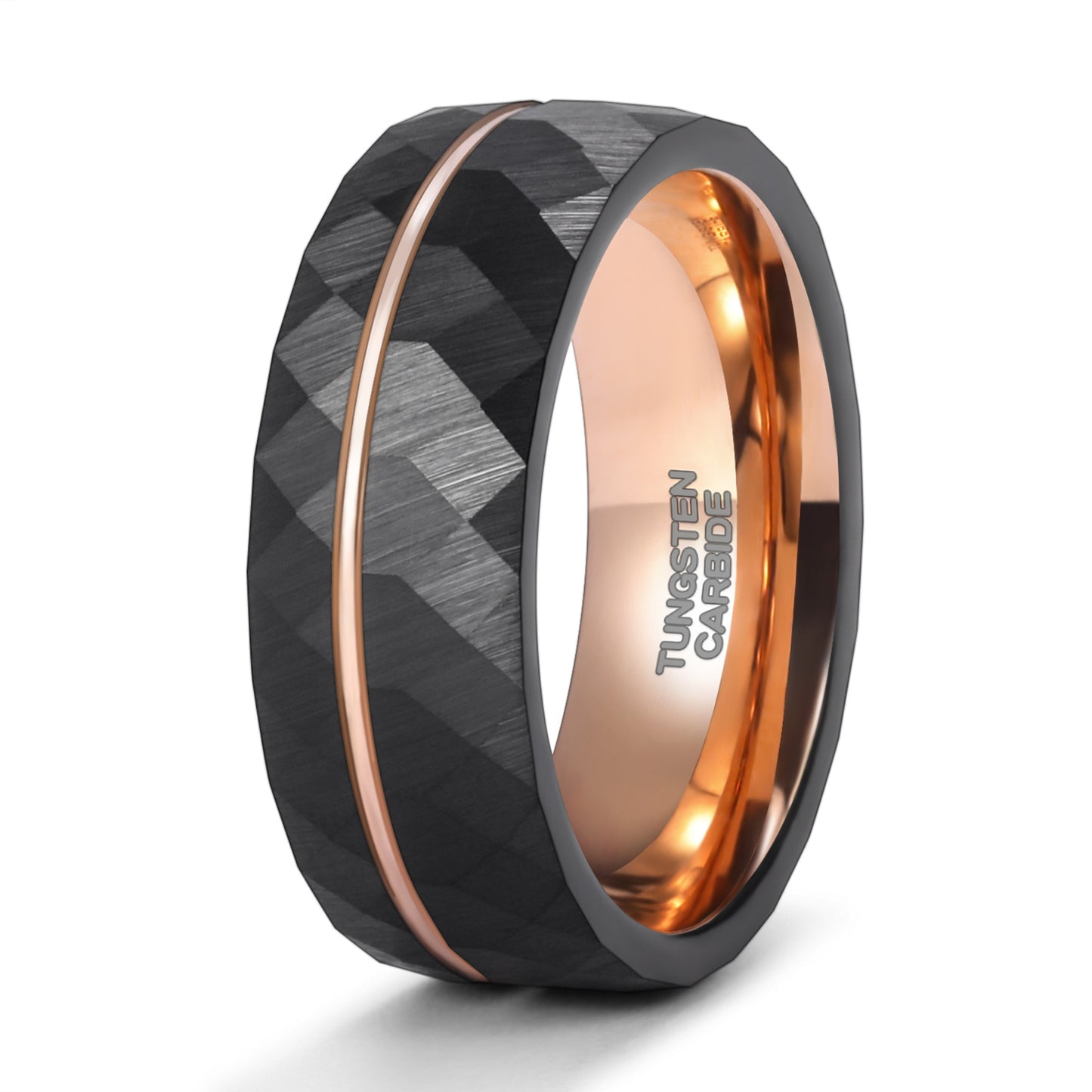 1pc 6mm (0.24'')/8mm (0.31'') Fashion Inlaid Rose Golden Wire Black Rhombic Men's Tungsten Steel Ring