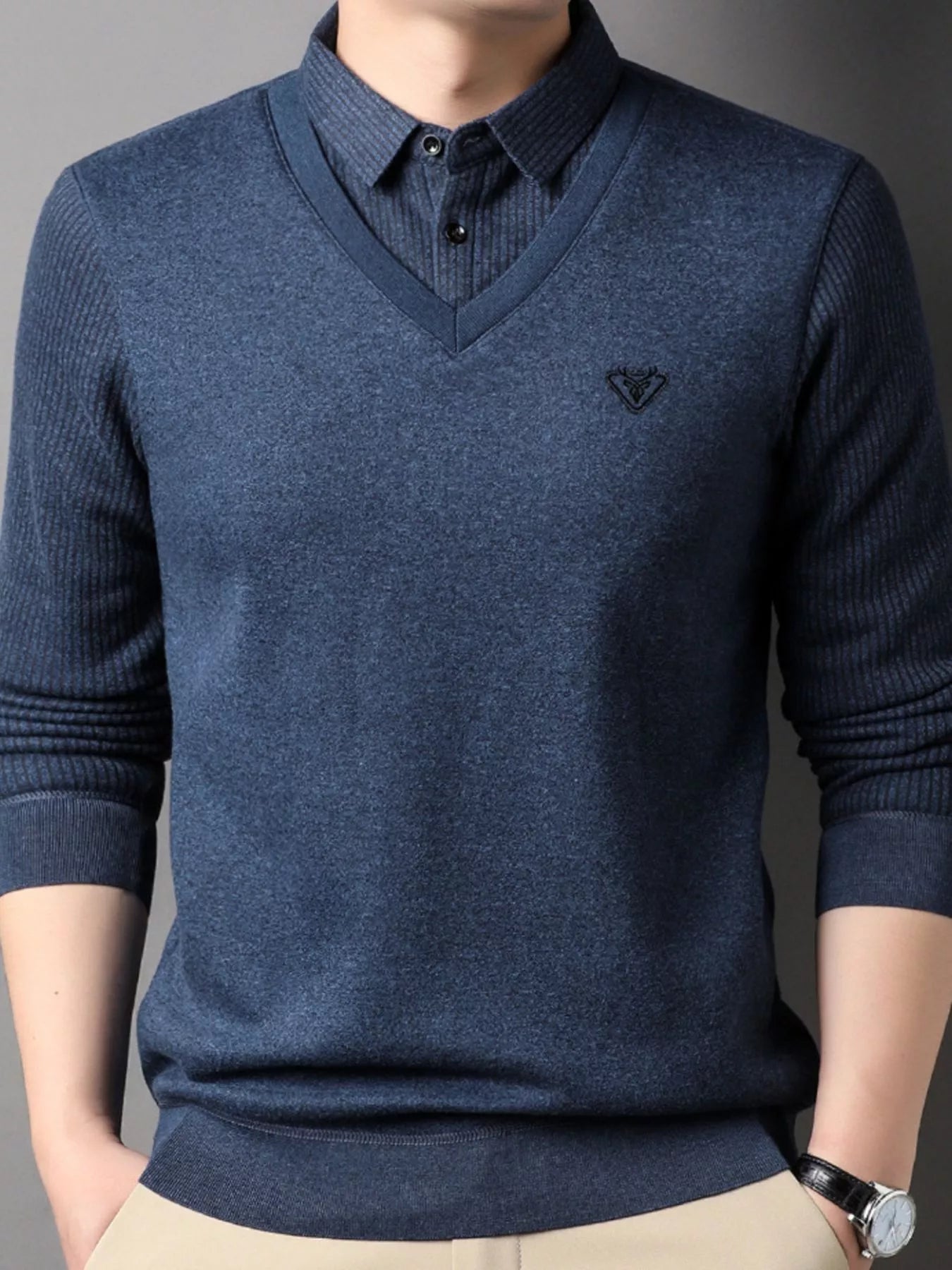 Men's Plus Size Layered Look Long Sleeve Knit Top - PBNJ FASHIONS