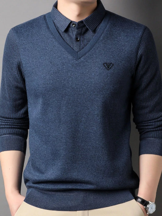 Men's Plus Size Layered Look Long Sleeve Knit Top - PBNJ FASHIONS