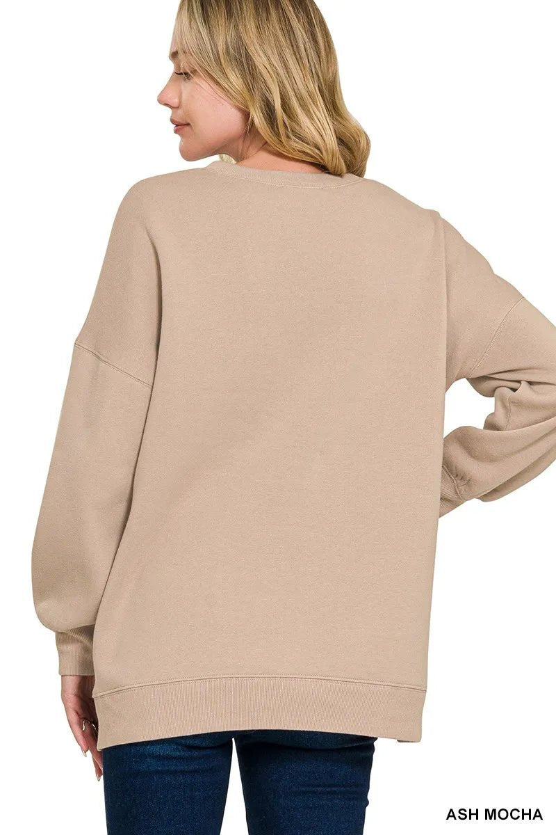 Zenana Full Size Fleece Hi - low Boyfriend Sweatshirts with Pockets Plus Size - PBNJ FASHIONS