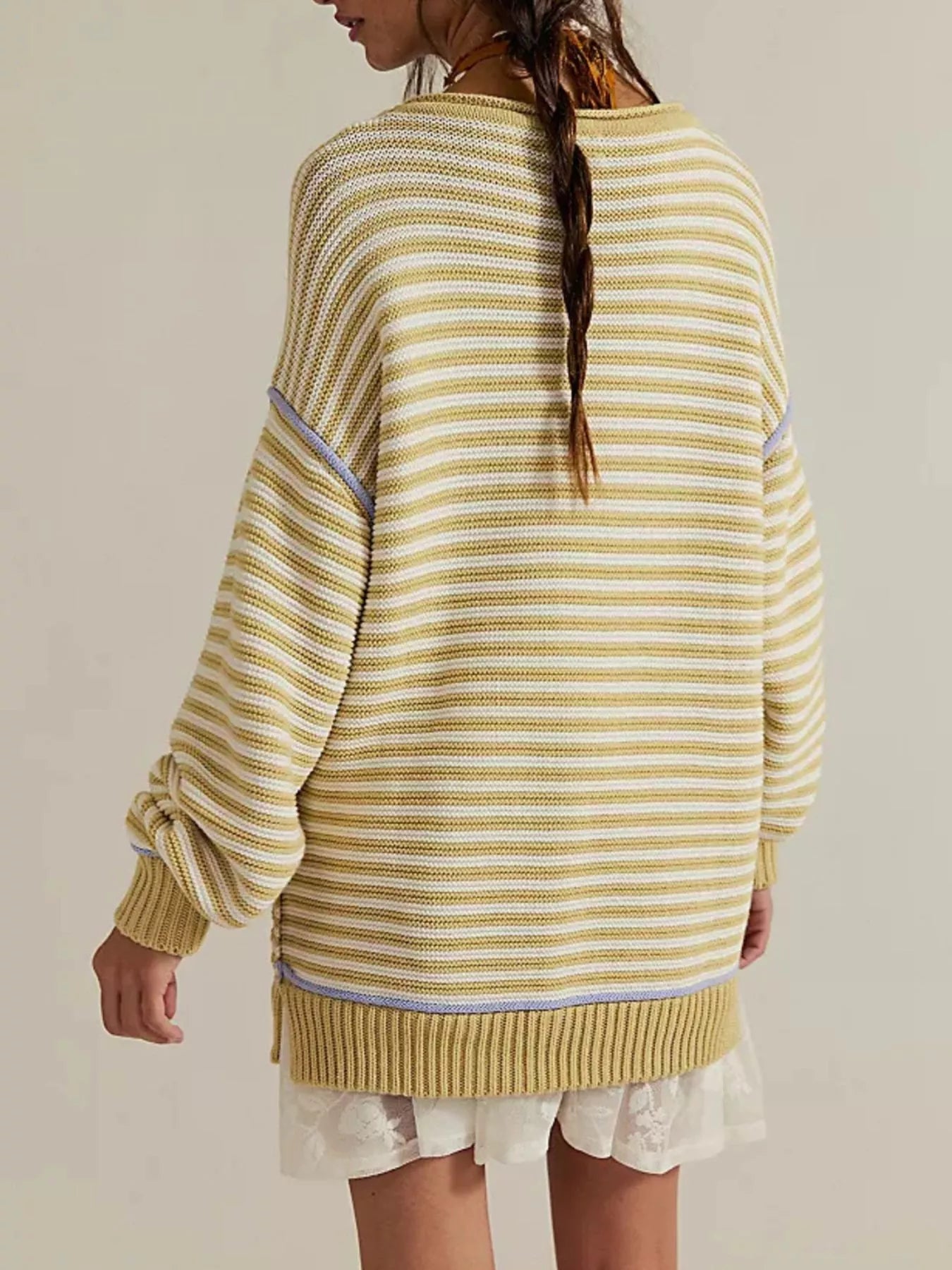 Striped Knit Round Neck Sweater - PBNJ FASHIONS