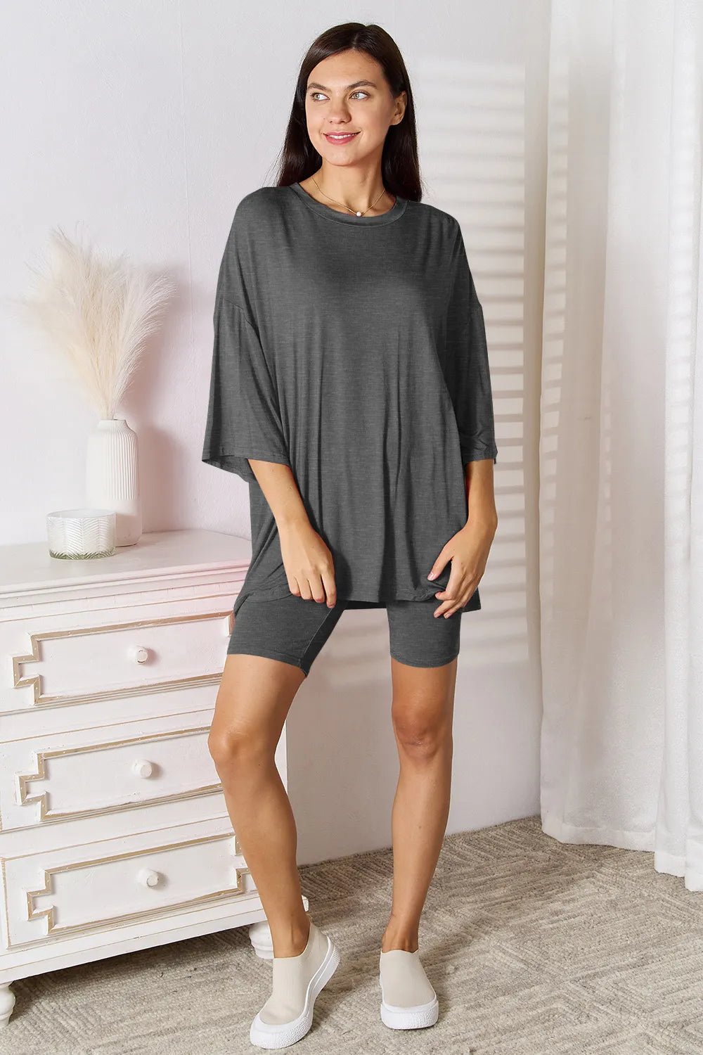 Basic Bae Full Size Soft Rayon Three - Quarter Sleeve Top and Shorts Set - PBNJ FASHIONS