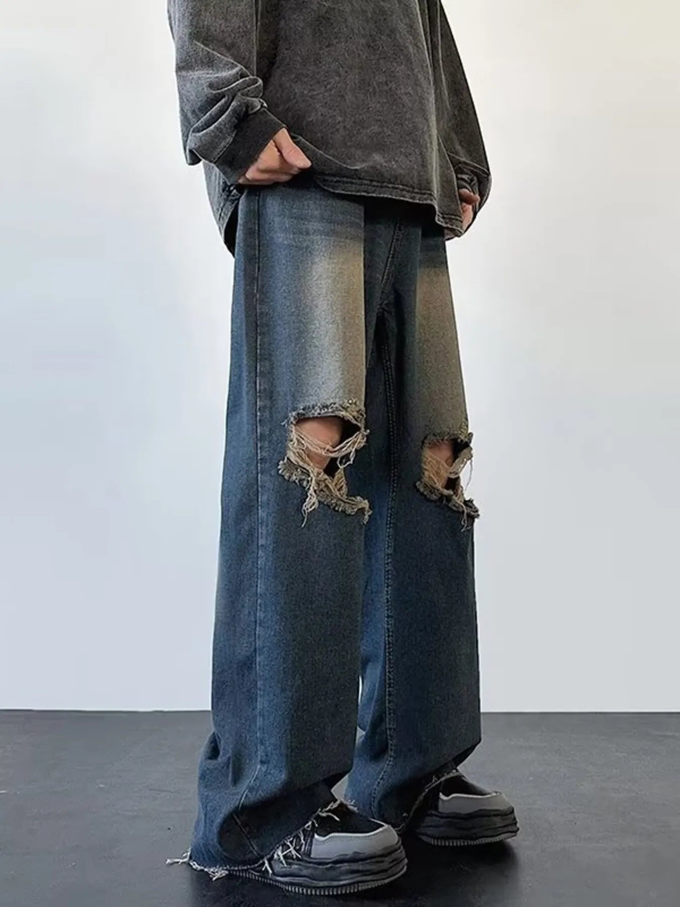 Men's Full Size Distressed Wide Leg Jeans Plus Size - PBNJ FASHIONS