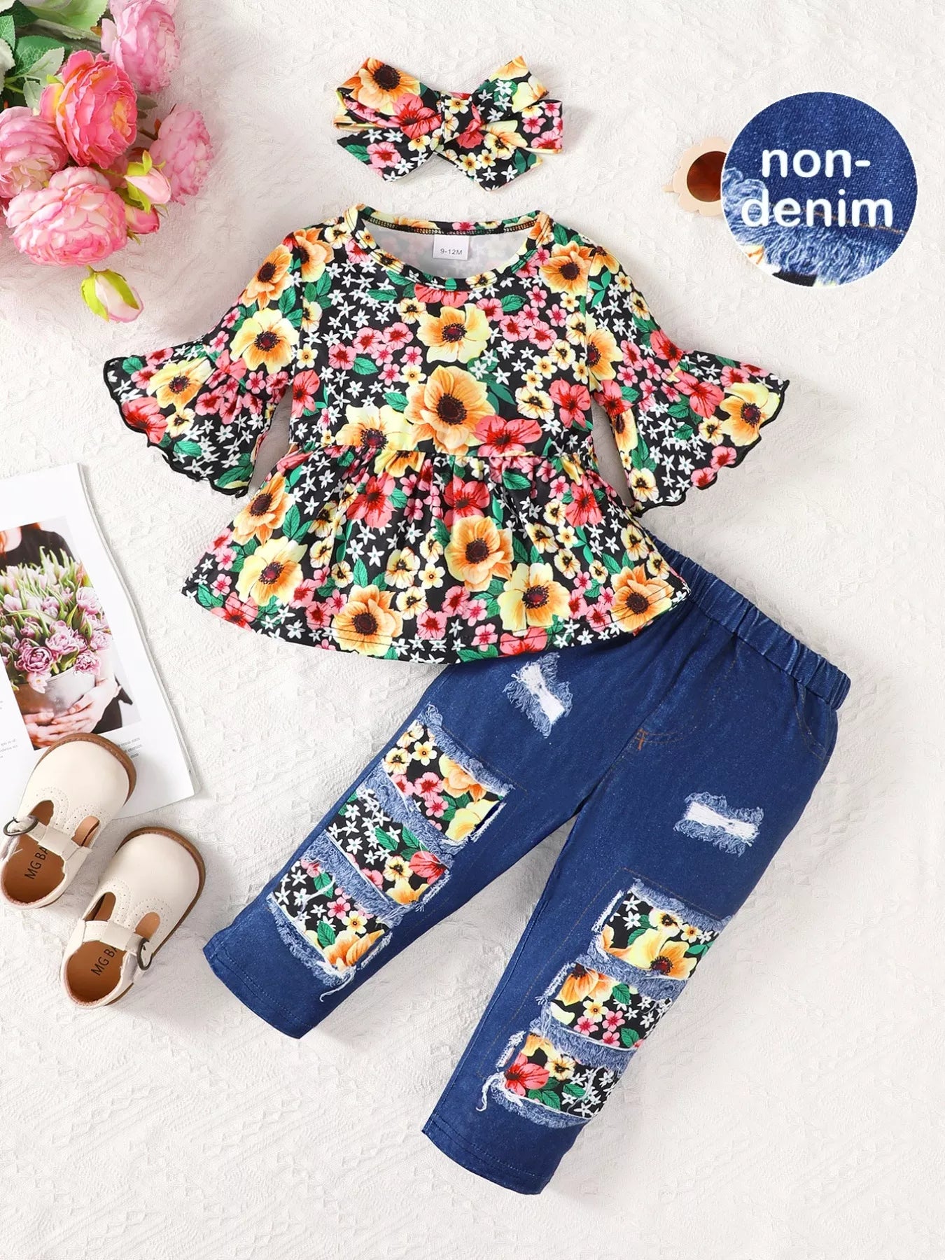Children's Floral Bell Sleeve Top and Pants Set - PBNJ FASHIONS