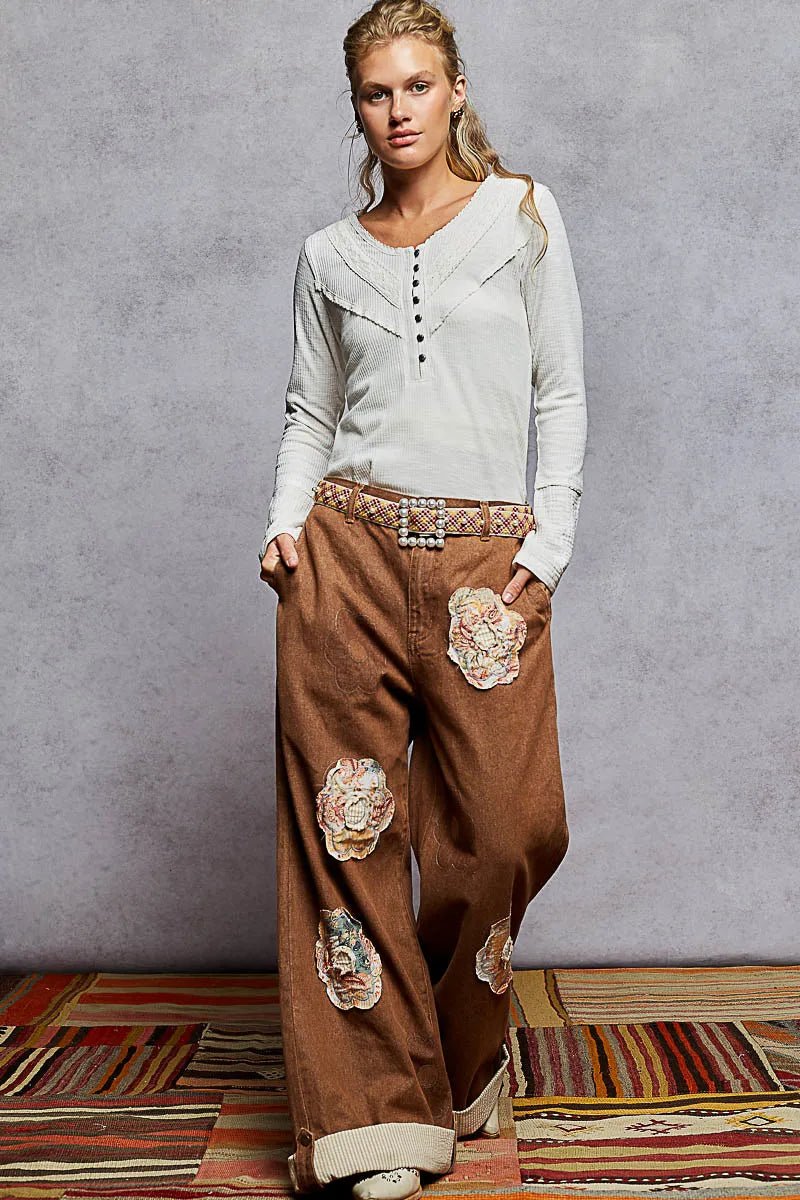 POL Ribbed Half Button Lace Detail Knit Top - PBNJ FASHIONS
