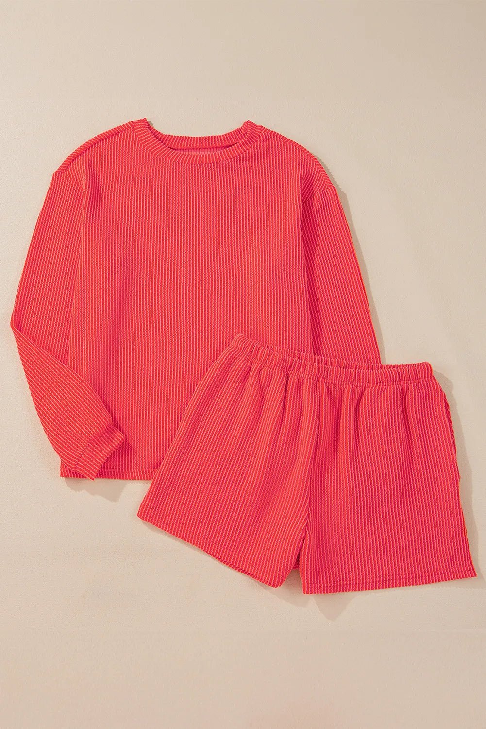 Round Neck Long Sleeve Top and Shorts Set - PBNJ FASHIONS