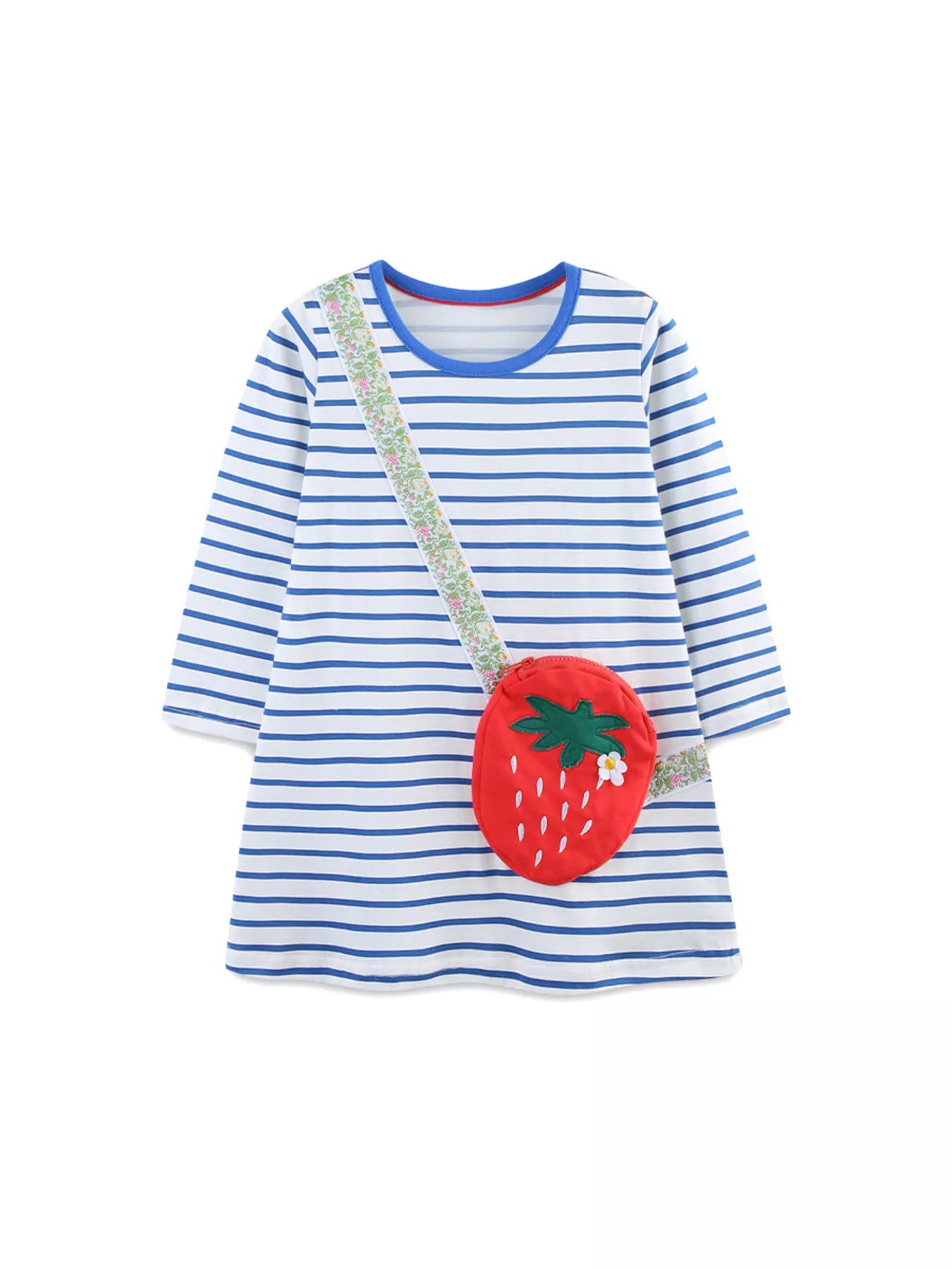 Children's Strawberry Striped Long Sleeve Dress - PBNJ FASHIONS
