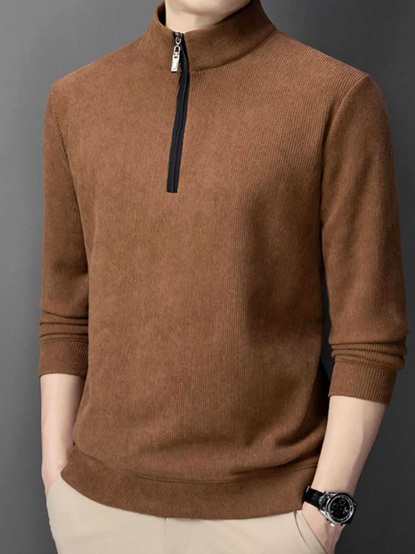 Men's Plus Size Corduroy Half - Zip Pullover Sweatshirt - PBNJ FASHIONS