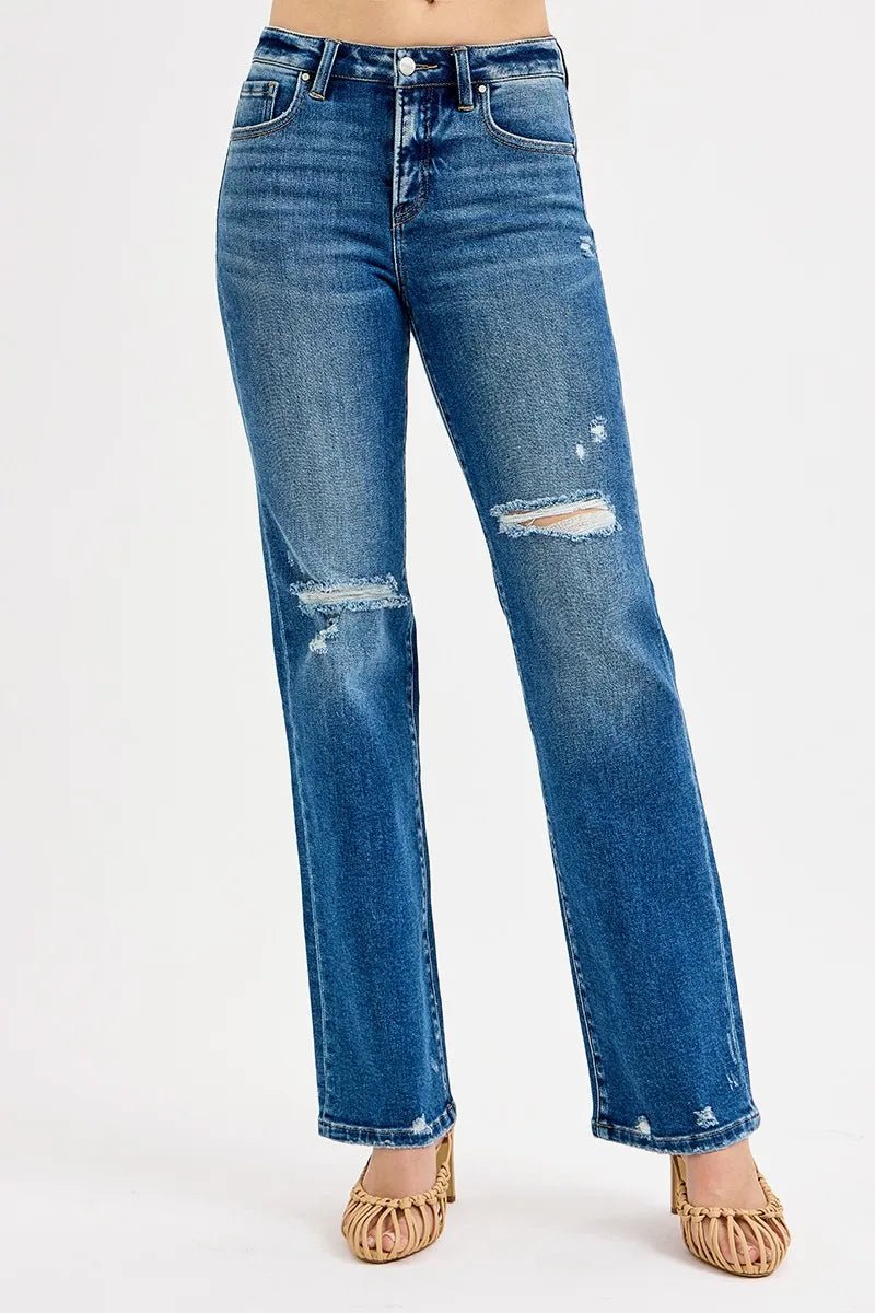 RISEN Full Size Tummy Control High Rise Straight Distressed Jeans Plus Size - PBNJ FASHIONS