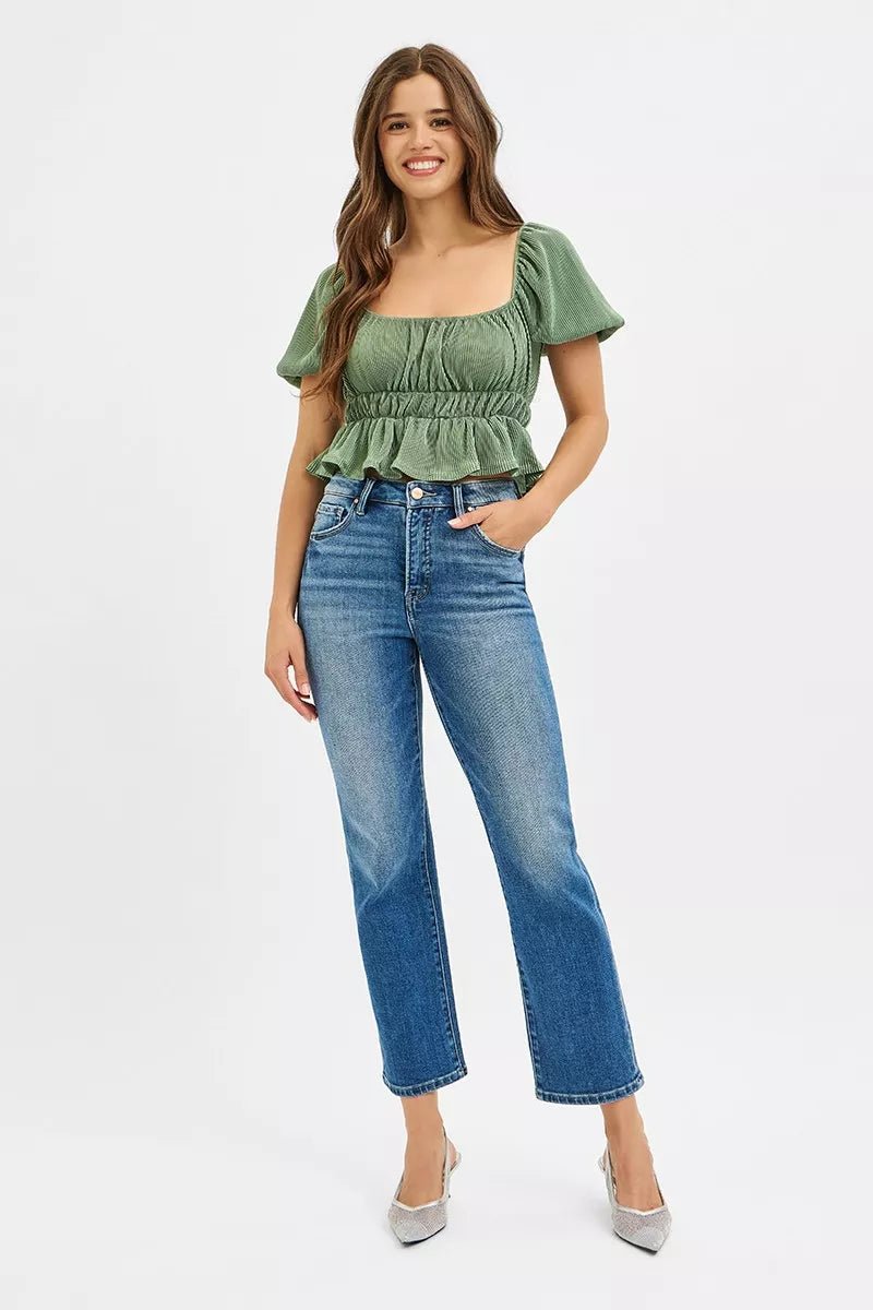 RISEN Tummy Control High Rise Crop Straight Jeans - PBNJ FASHIONS