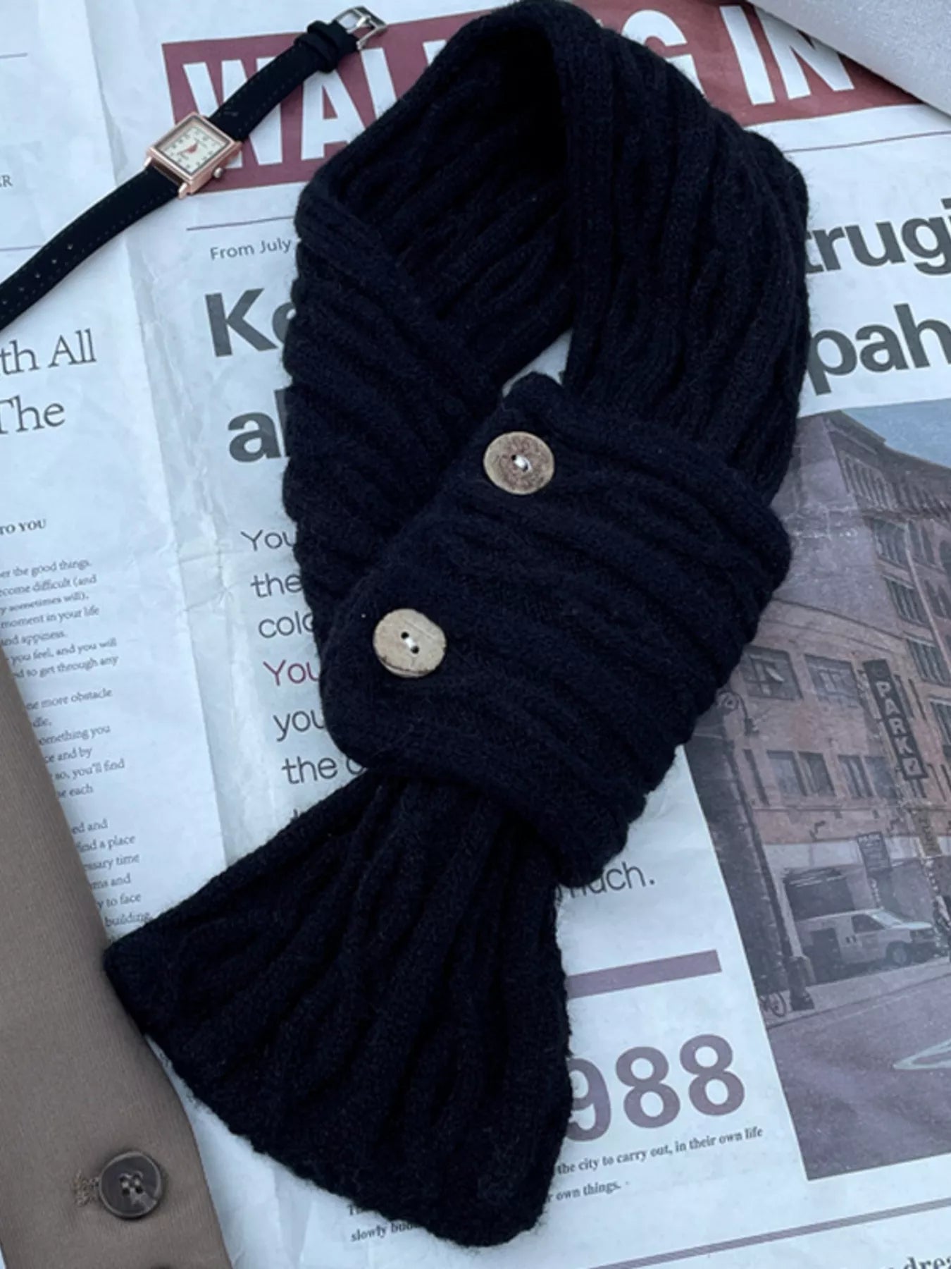 Button - Accent Knitted Winter Scarf - PBNJ FASHIONS
