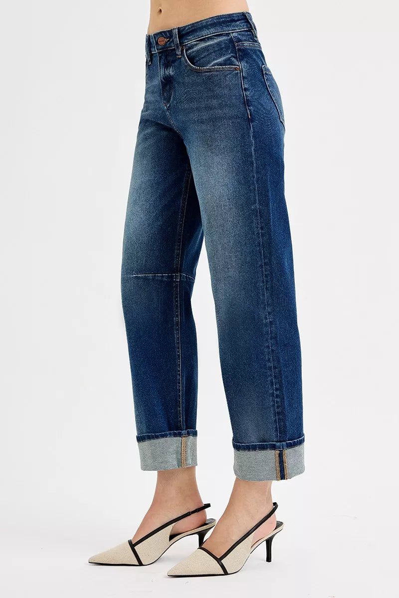 RISEN Slouchy Crop Barrel Cuffed Jeans - PBNJ FASHIONS