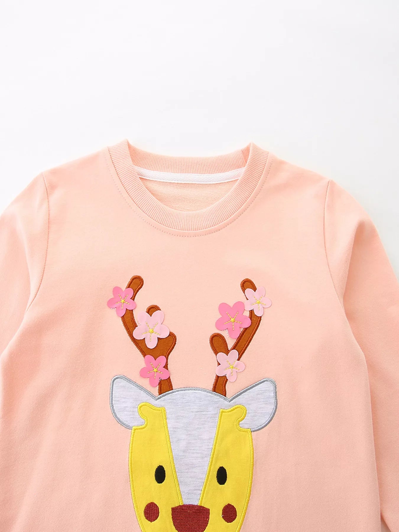 Children's Reindeer Applique Round Neck Sweatshirt - PBNJ FASHIONS