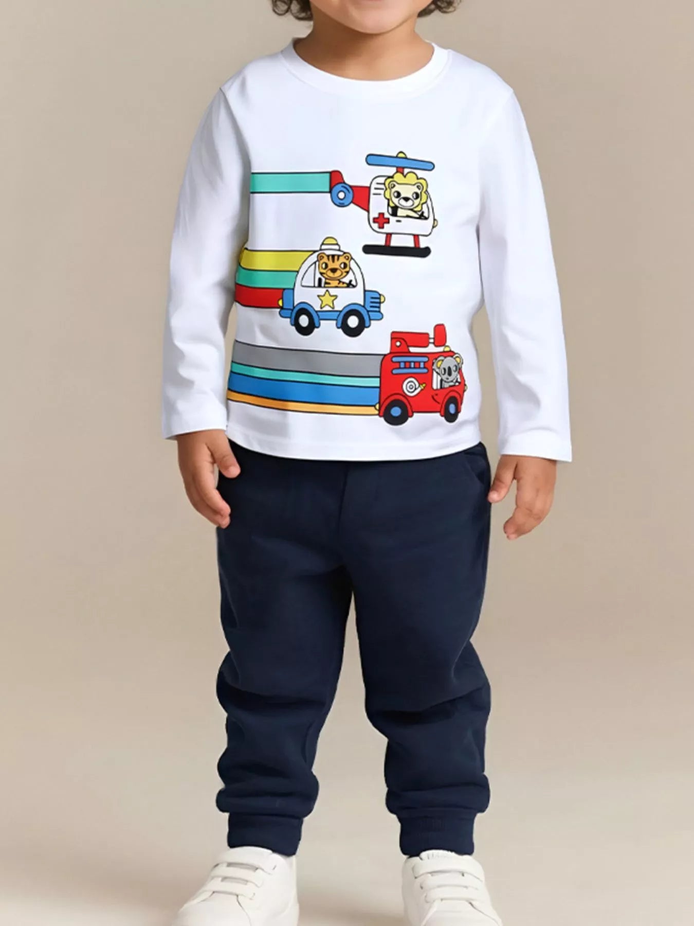 Children's Cartoon Vehicle Print Long Sleeve T-Shirt - PBNJ FASHIONS