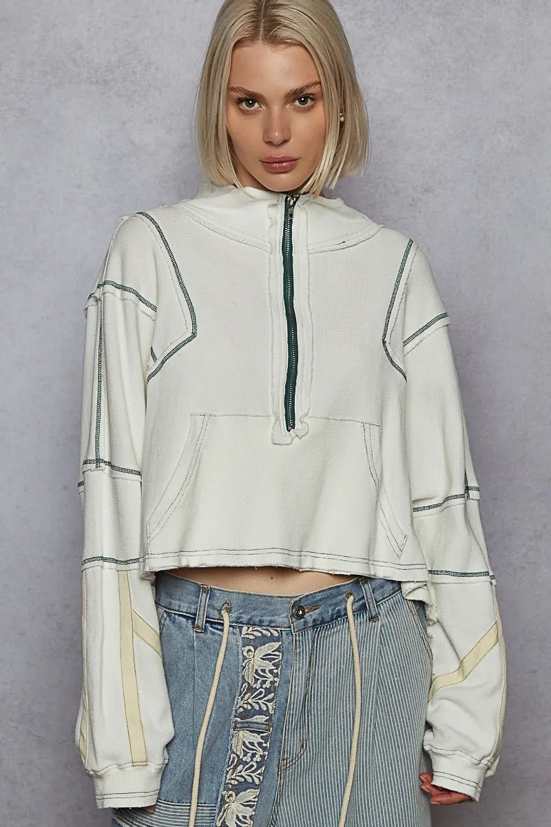 POL Contrast Stitching Zip Front Sweatshirt - PBNJ FASHIONS